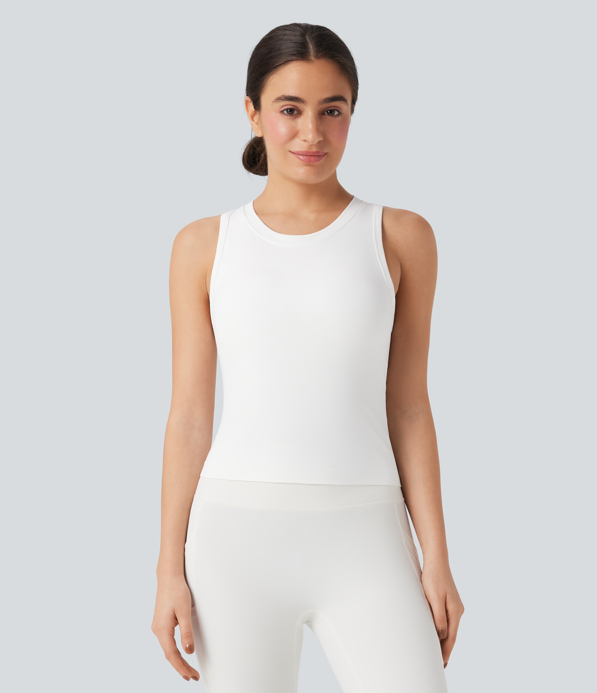 White OneForm Seamless Flow Racerback Built-in Bra Yoga Tank Top / 2
