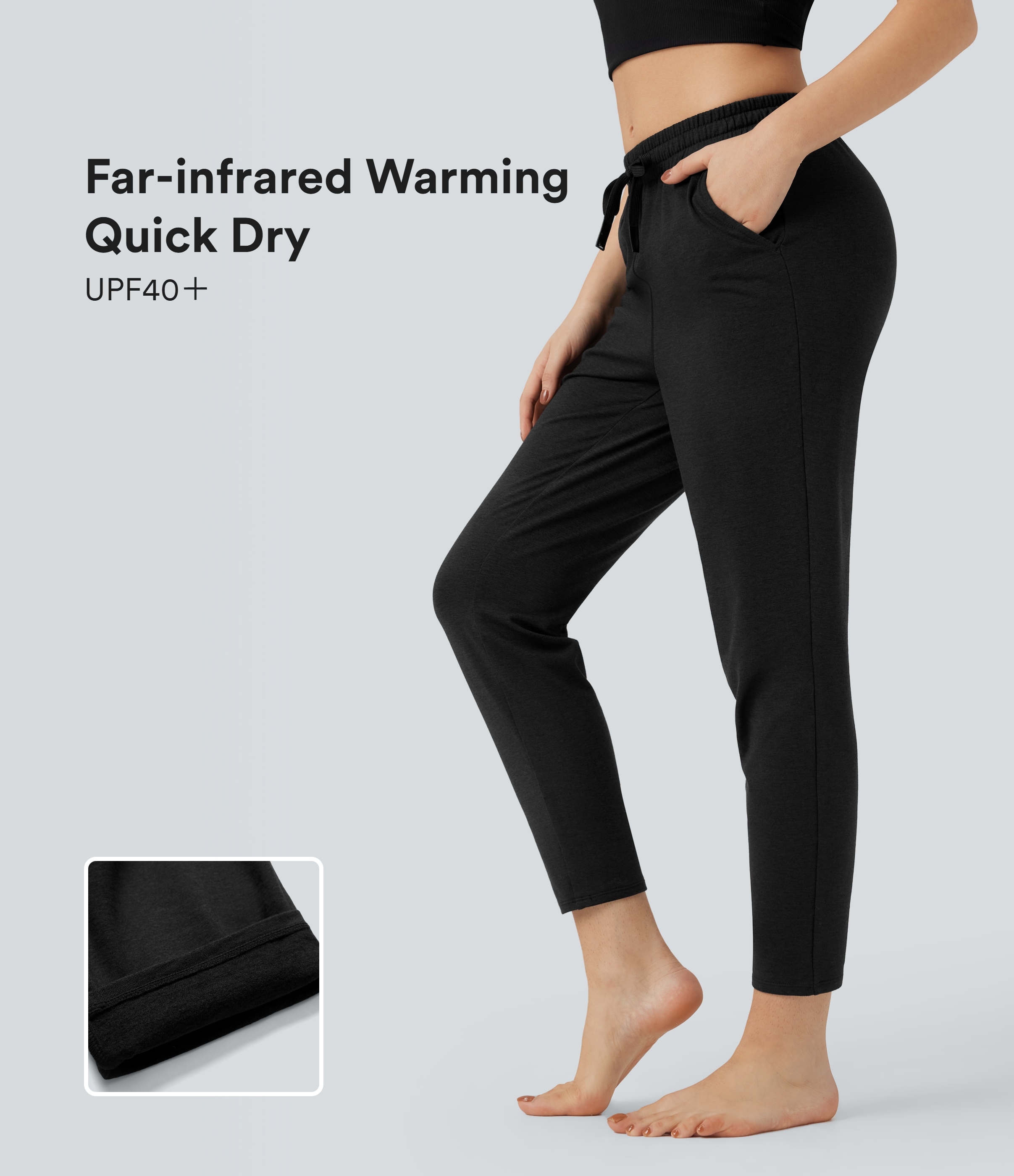 Mid Rise Drawstring Quick Dry Lounge Heathered Pants with Pockets-UPF40+