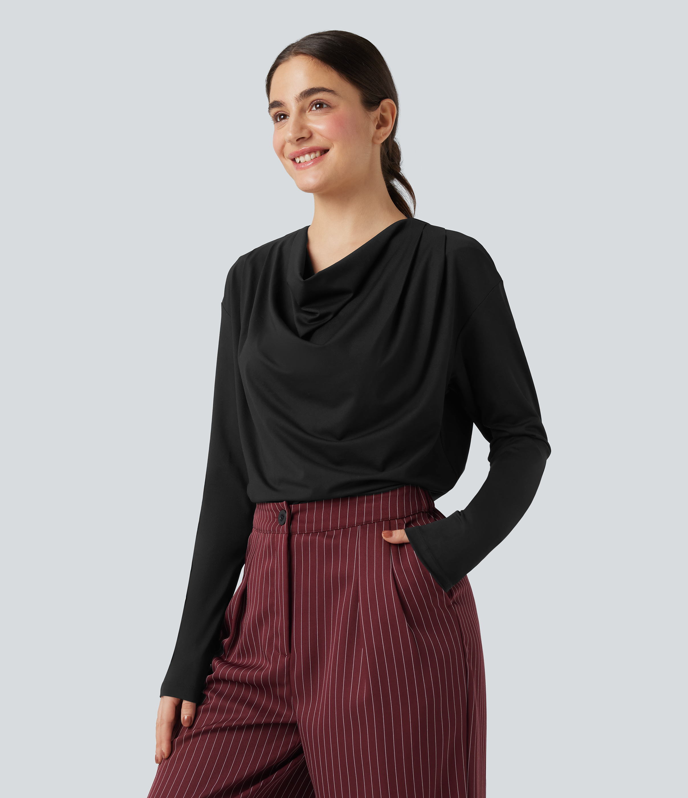 Cowl Neck Long Sleeve Work Top