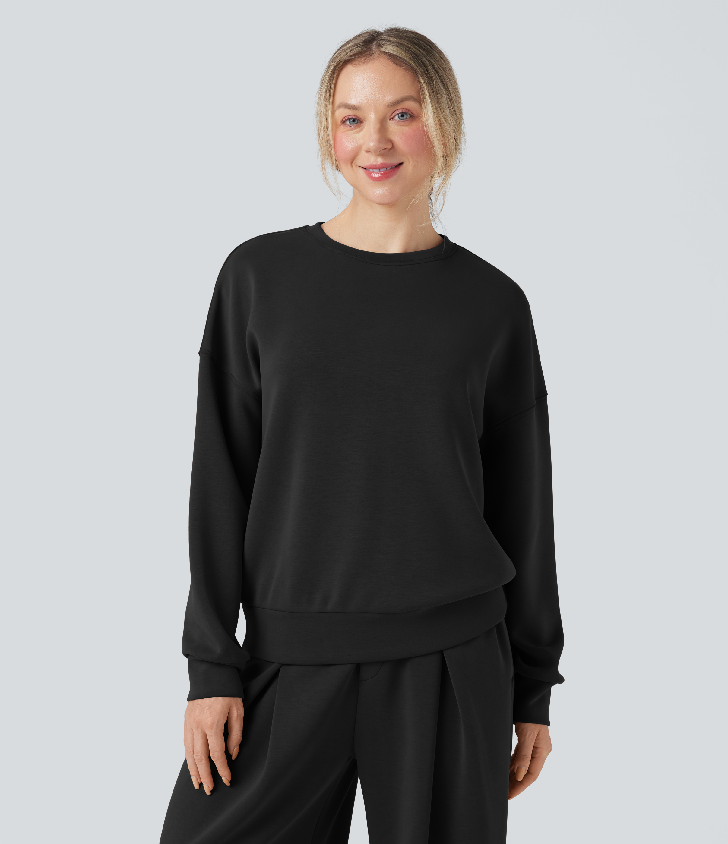 SpacerTek™ Rounded Neckline Long Sleeve Crossover Back Casual Sweatshirt