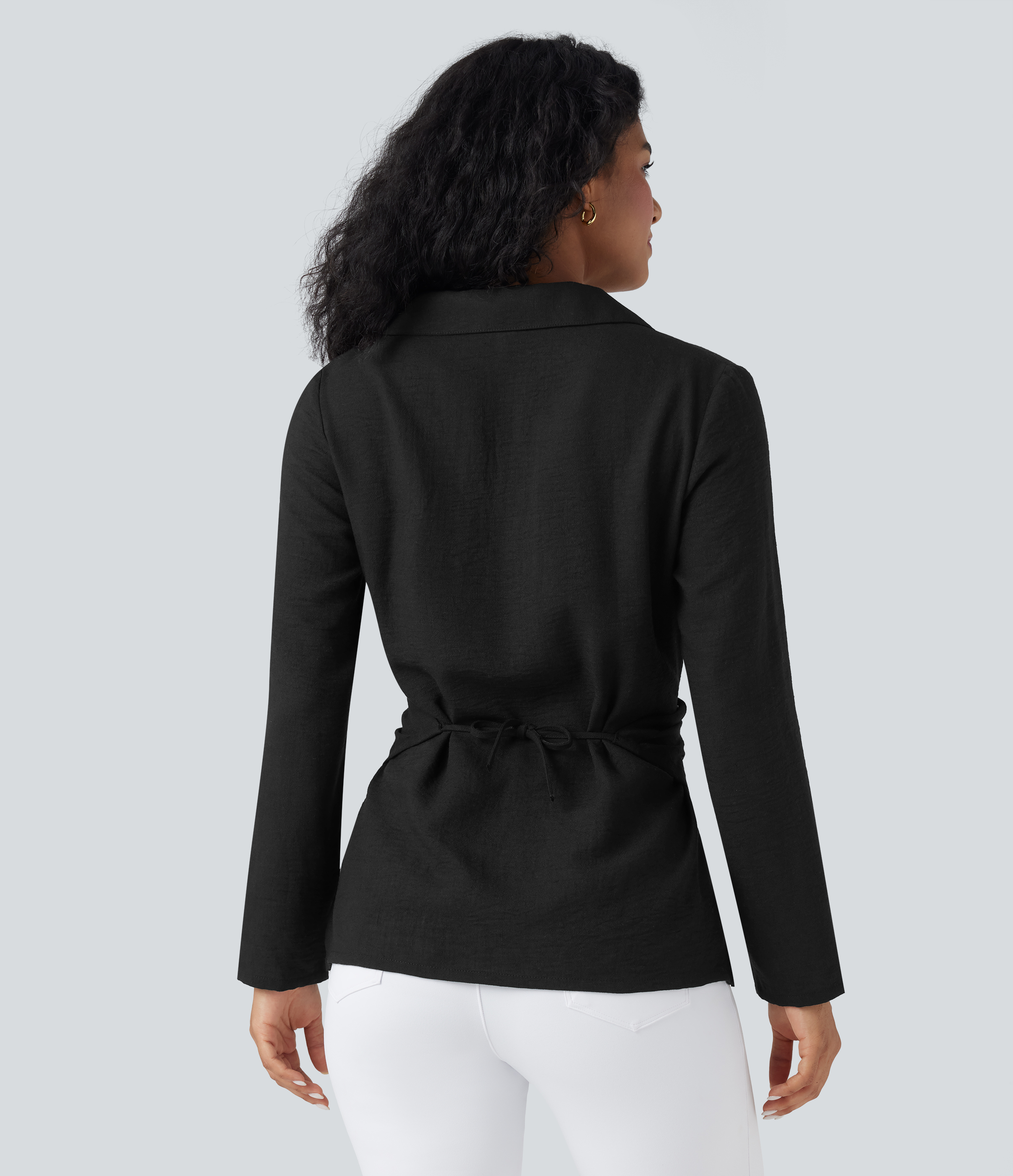 Black Long Sleeve Wrapped Tie Back Work Shirt / 2