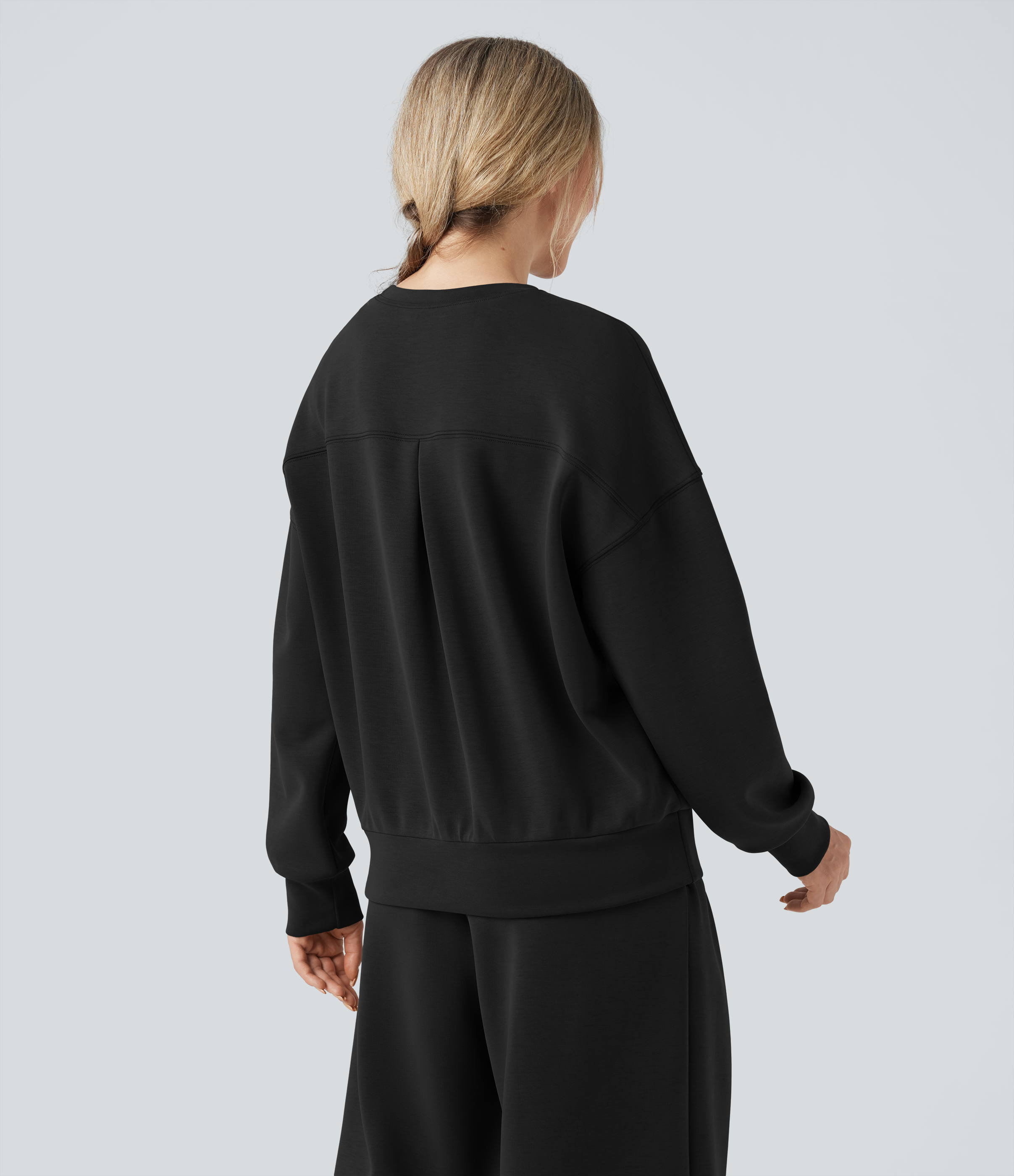 Negro Sudadera casual con escote redondeado de manga larga y espalda cruzada / 2