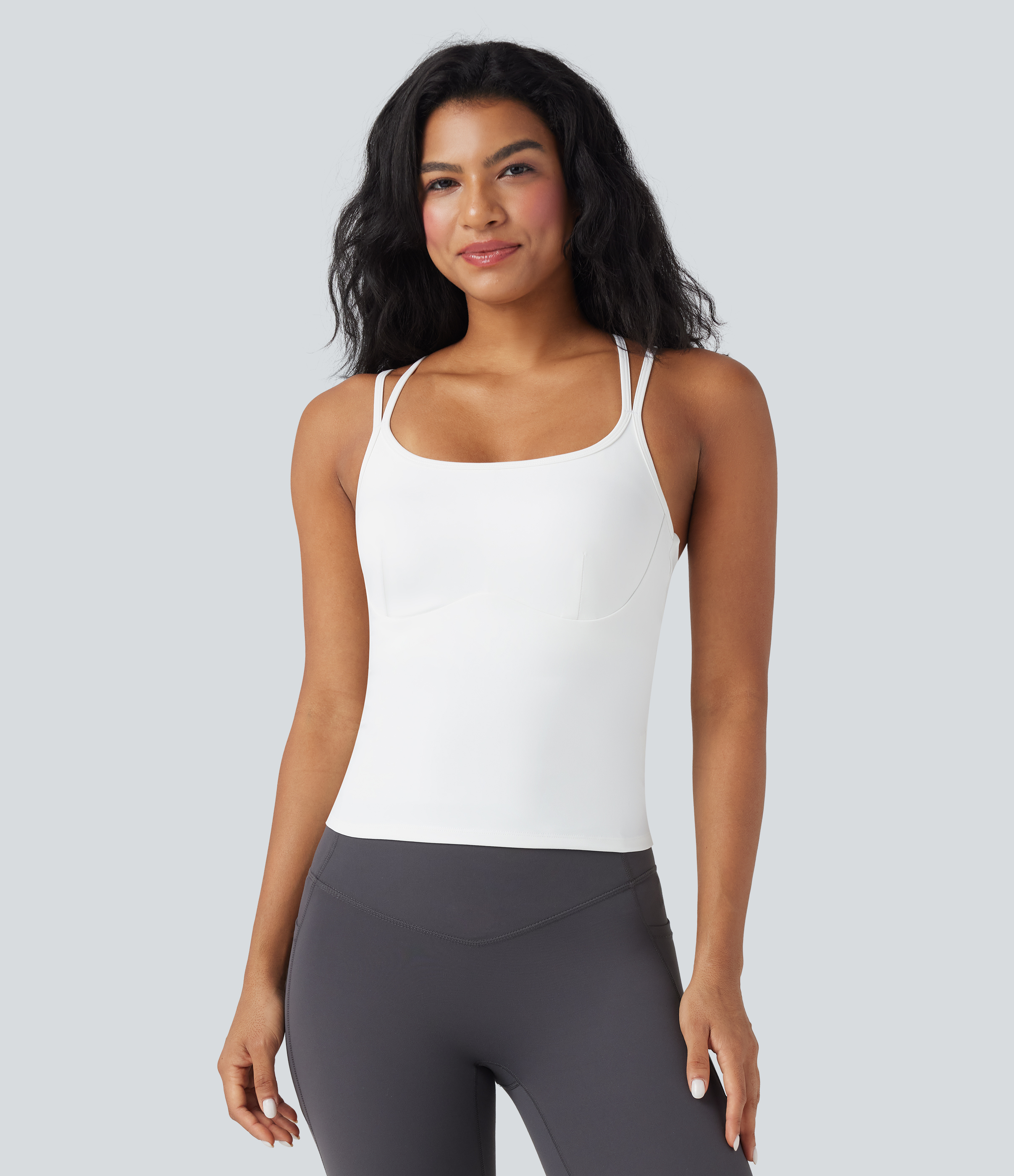 Blanco Camiseta de yoga SoftlyZero™ con tirantes dobles de felpa y espalda cruzada (largo) / 2