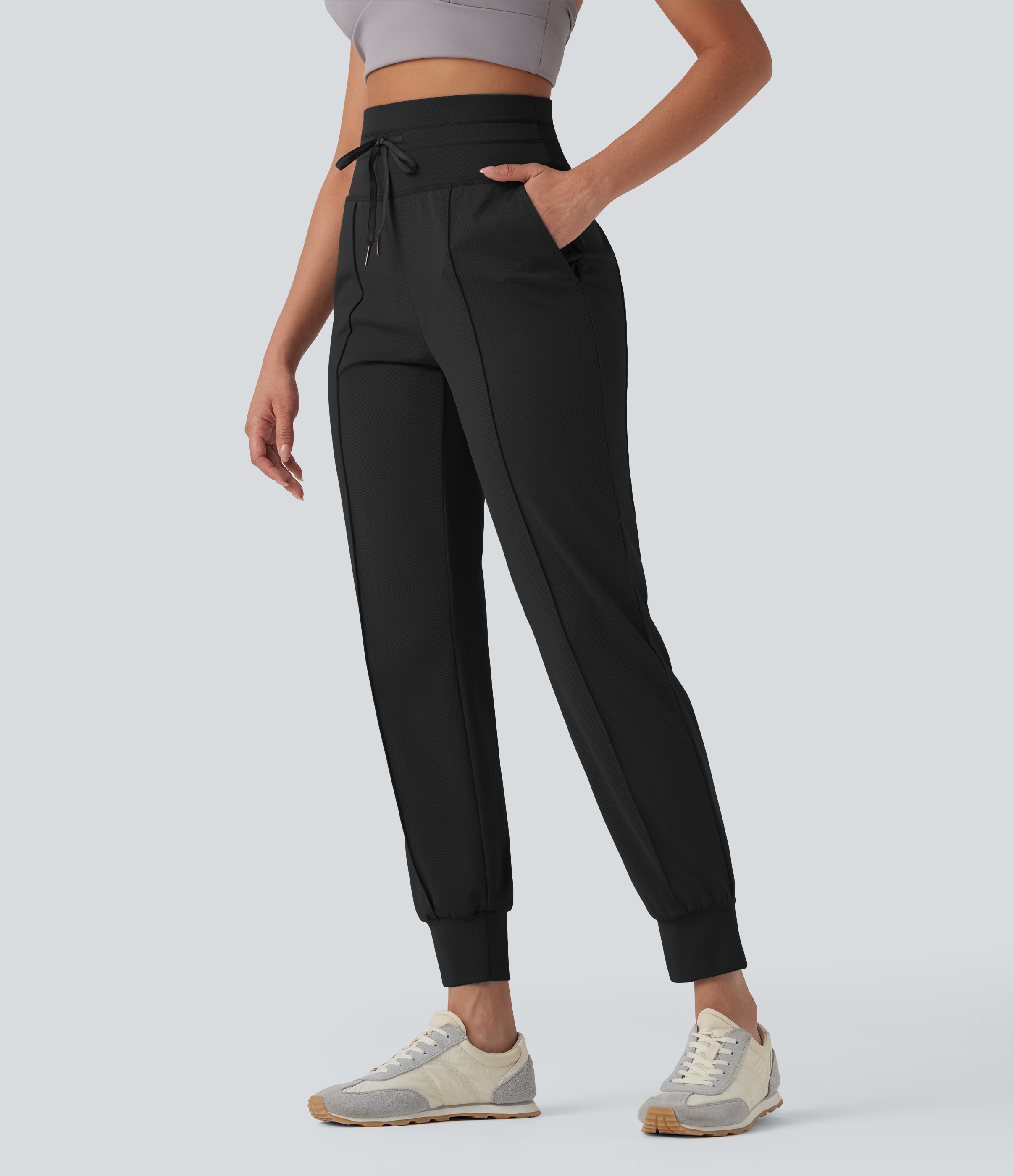 Yoga-Jogginghose mit hohem Bund, Seitentaschen und Kordelzug - UPF40+, schnelltrocknend