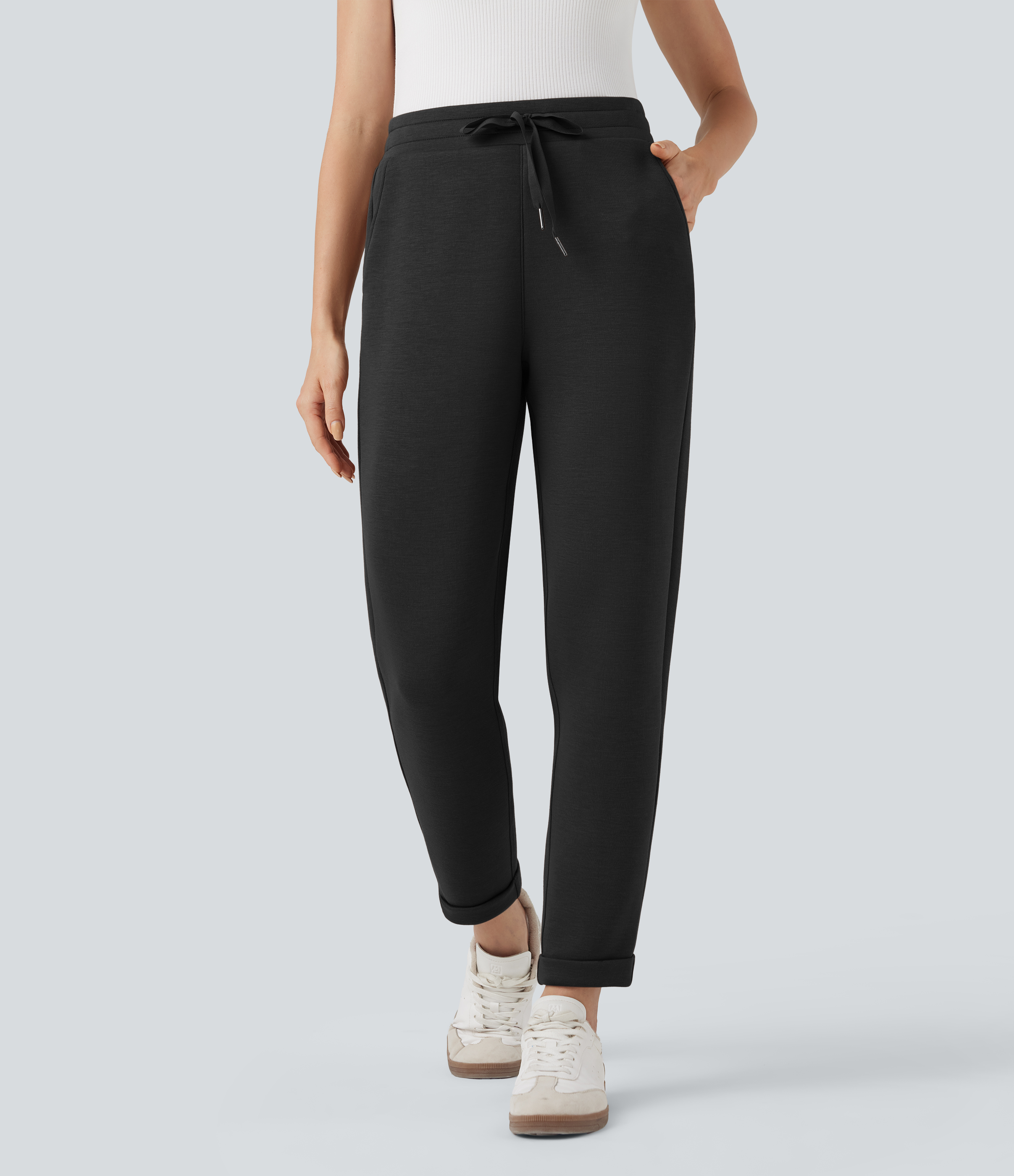 Pantalon décontracté SpacerTek™ taille haute, ourlet roulotté, coupe fuselée, avec cordon de serrage et poches
