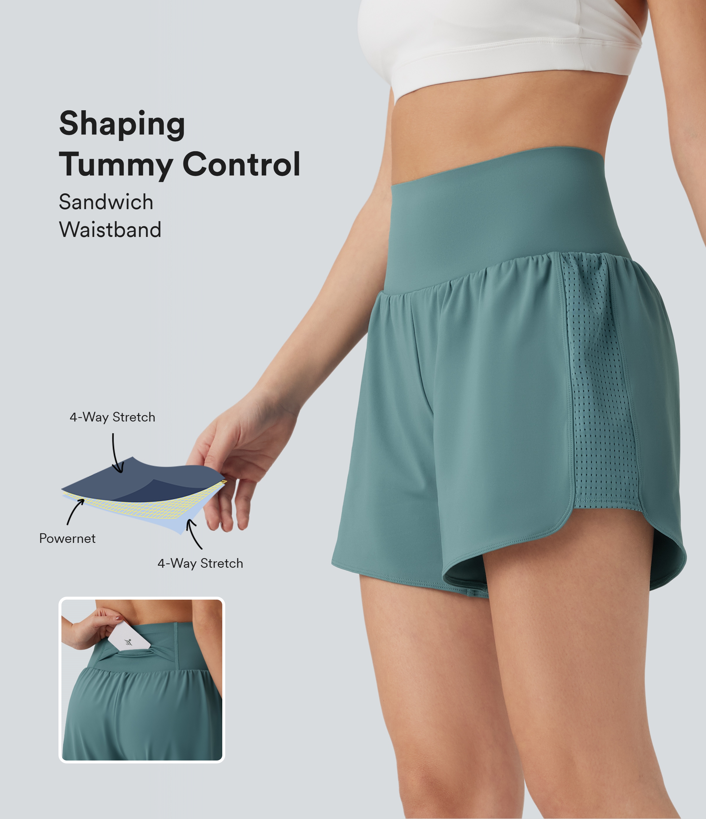 Super High Waisted Tummy Control Contrast Mesh 2-in-1 Yoga Shorts 5'' with Pockets