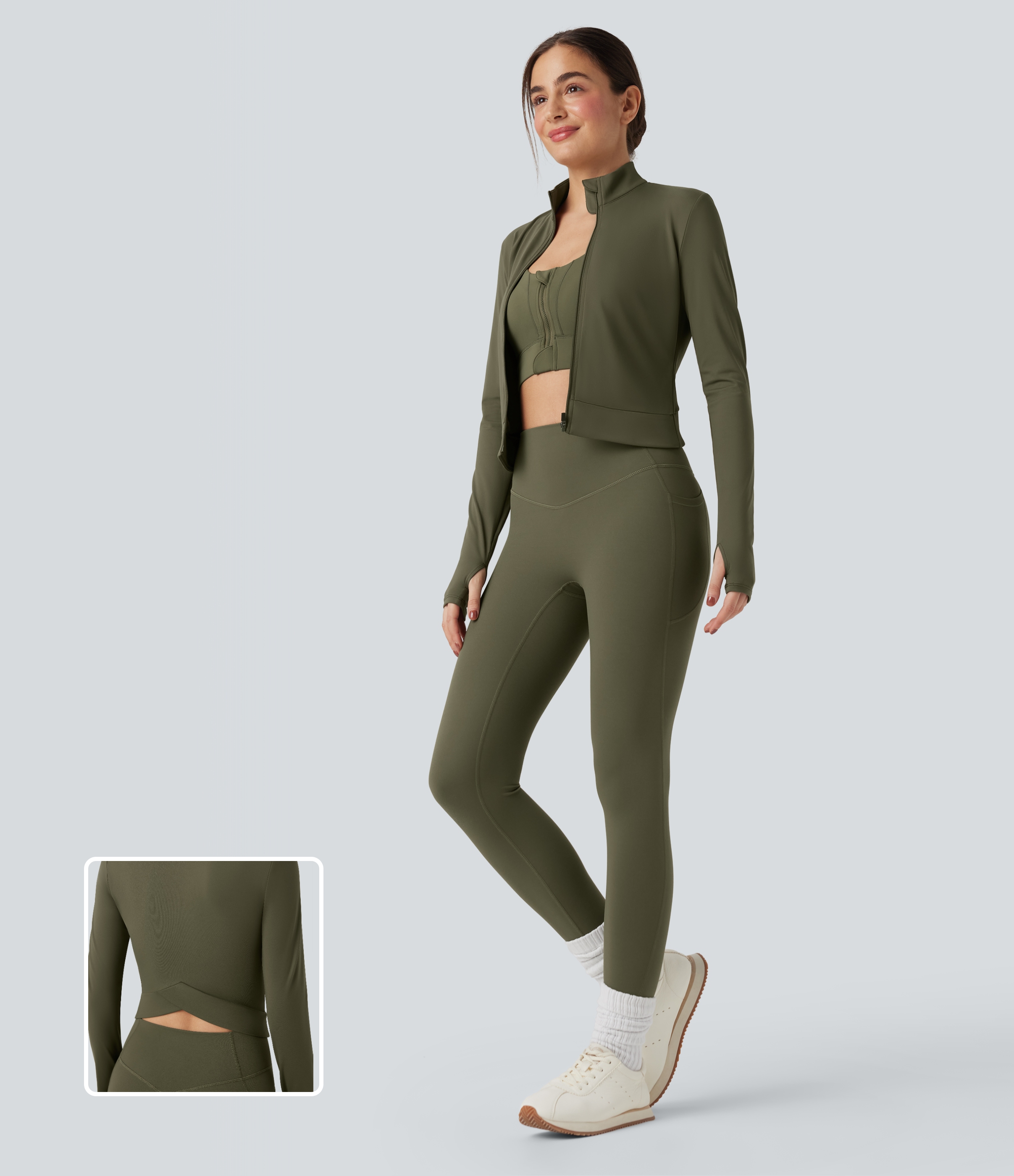 Lässige Yoga-Jacke mit Stehkragen und langen Ärmeln