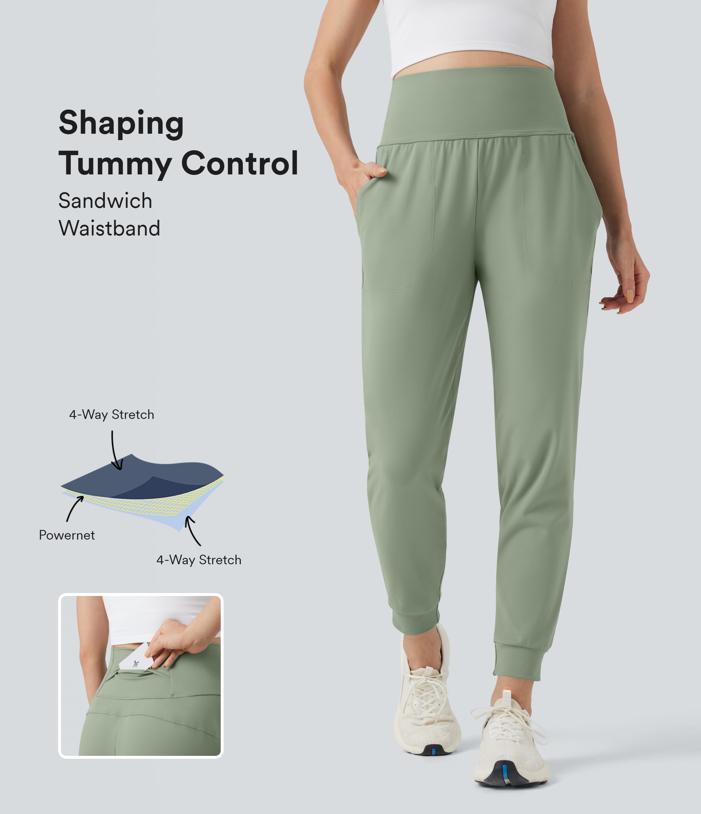 Asparagus DayStretch Mid-Rise bauchformende Lauf-Jogginghose mit Taschen / 1