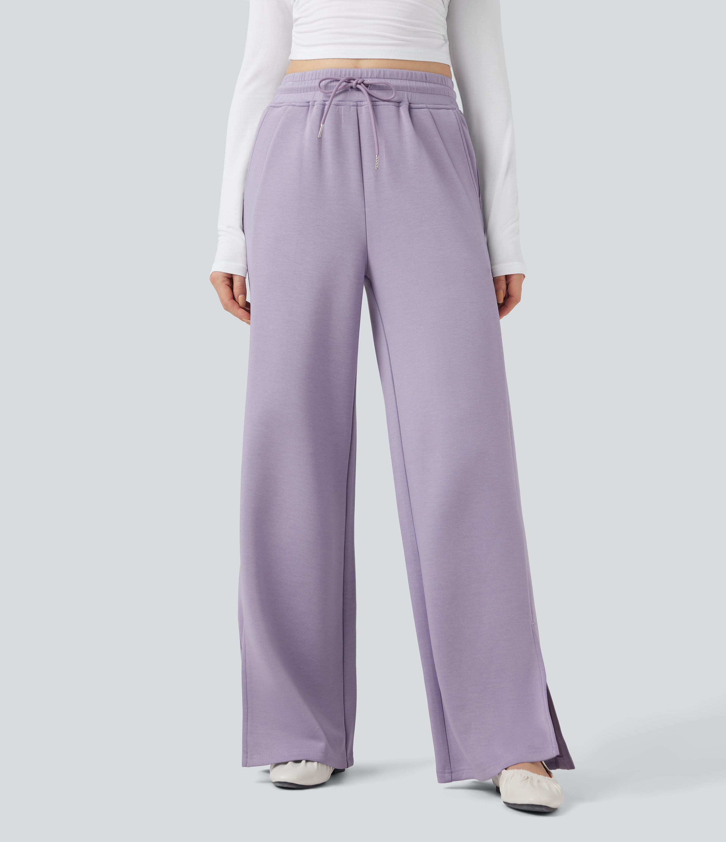 English Hyacinth Pantalones casuales de tiro alto con cordón y bolsillos / 1