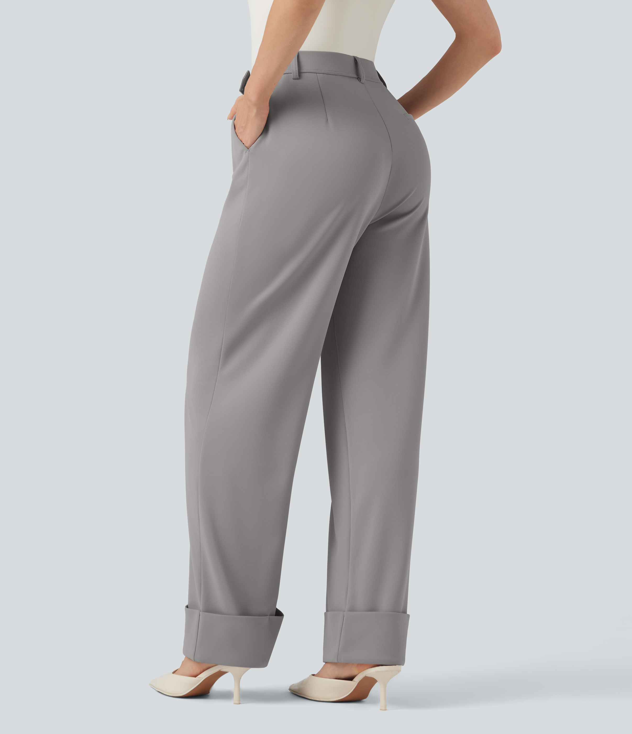 Paloma Pantalones holgados de oficina Halara Flex™ de crepé con tiro alto y dobladillo enrollado con bolsillos / 2