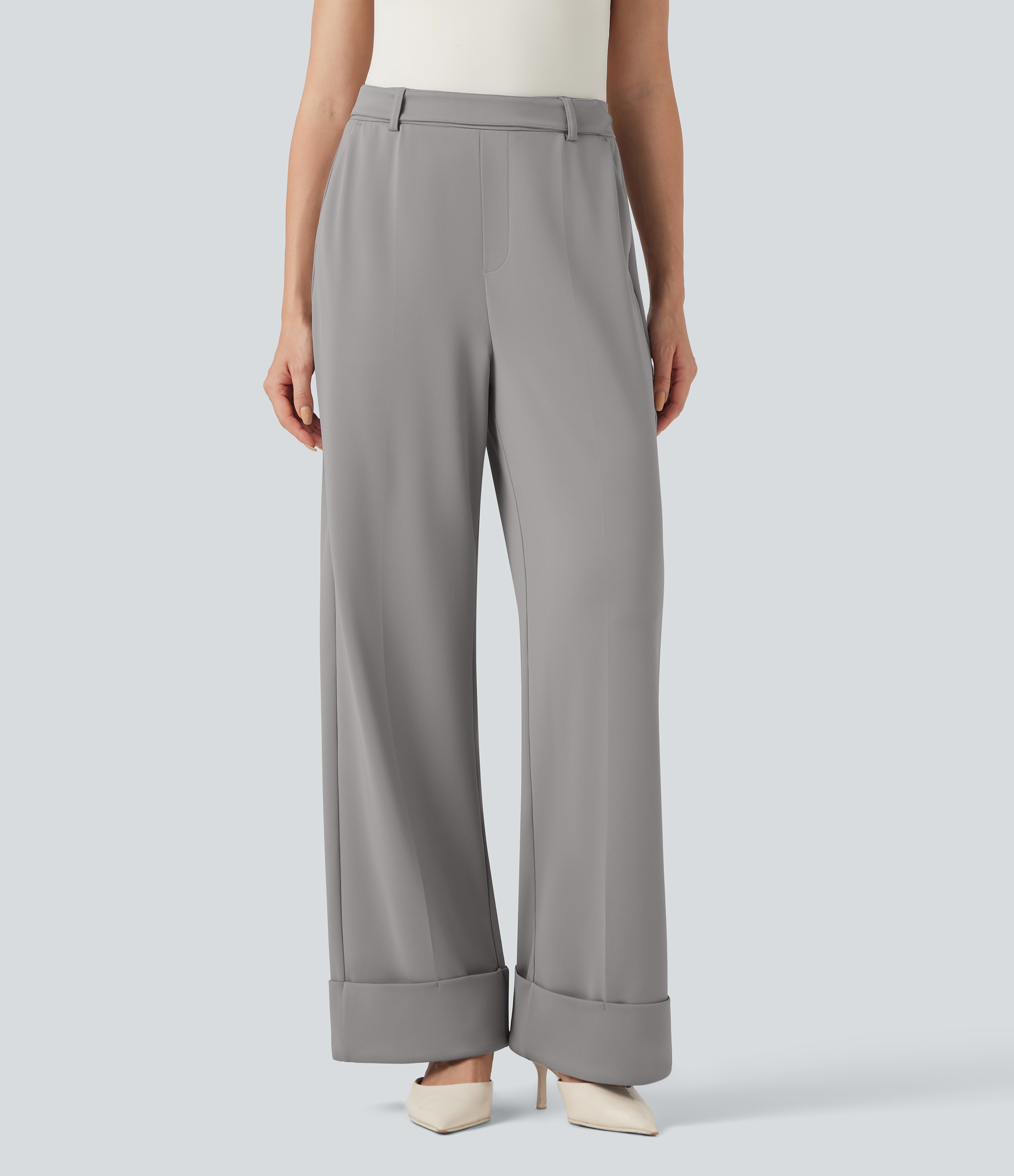 Paloma Halara Flex™ Pantalones holgados de trabajo en crepé, de talle alto, dobladillo enrollado y con bolsillos. / 2