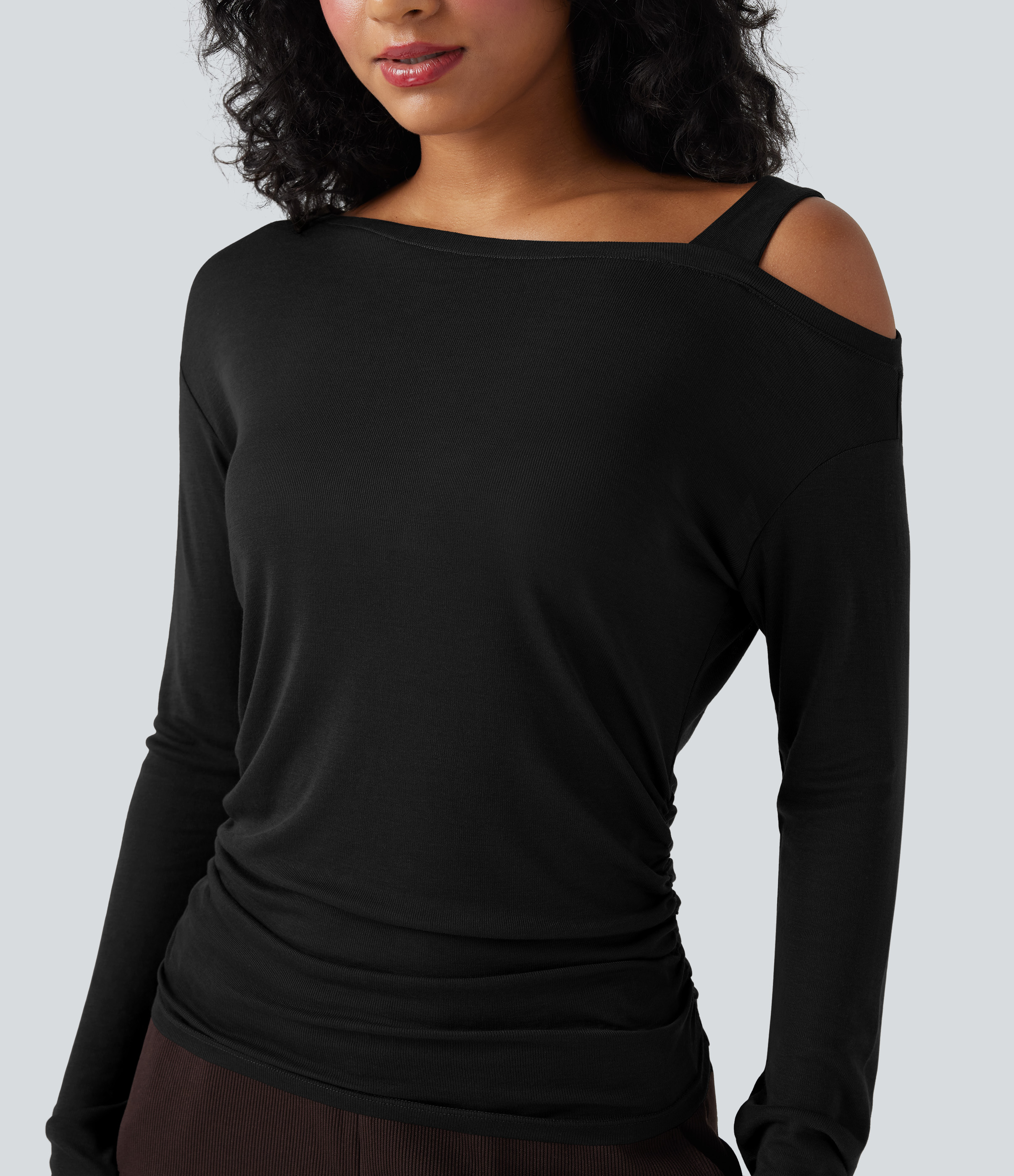 One-Shoulder Long Sleeve Asymmetrical Casual Wool-Blend T-Shirt