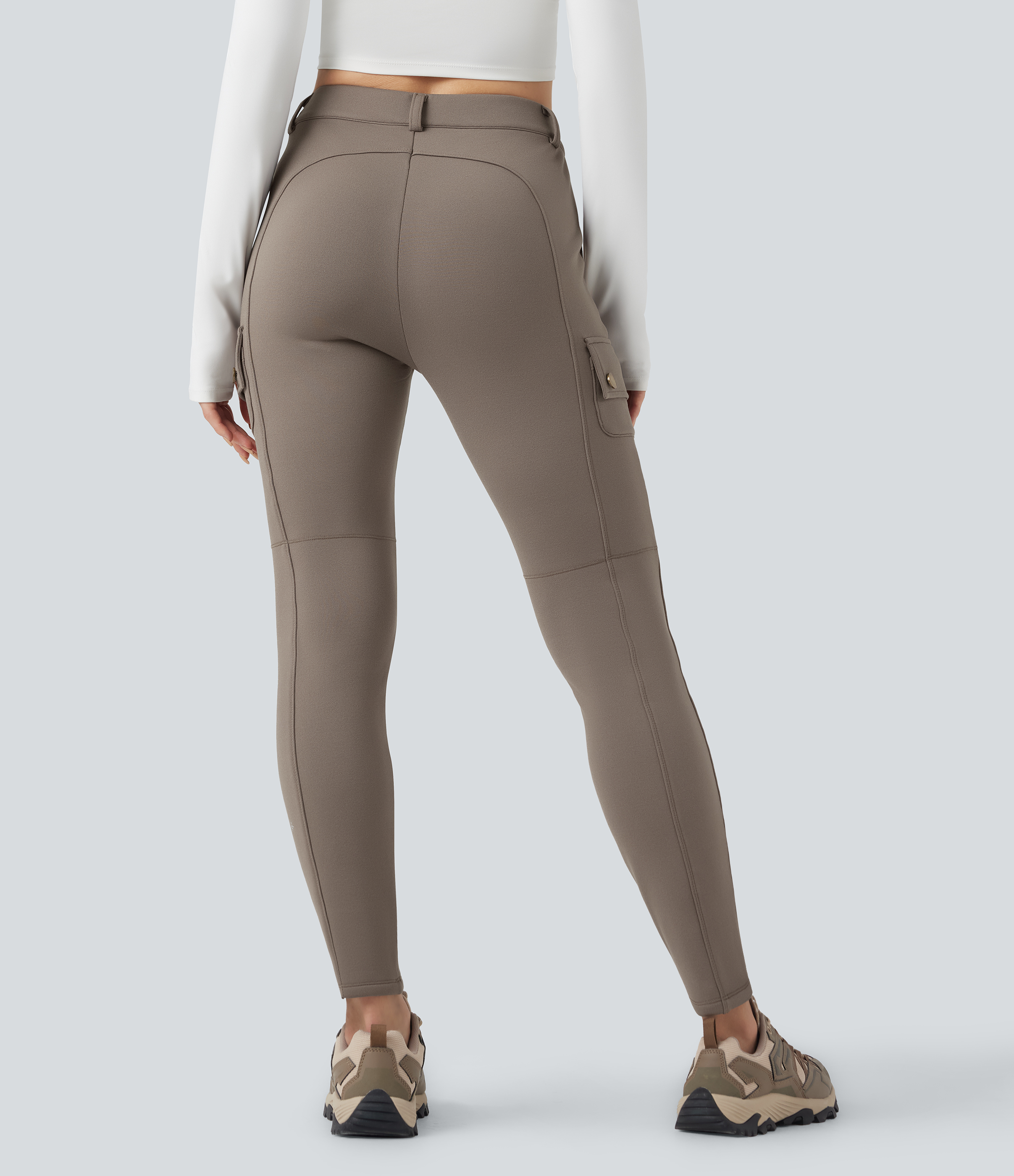 Walnut Pantalones cargo de senderismo de polar ajustados de tiro alto con bolsillos / 2