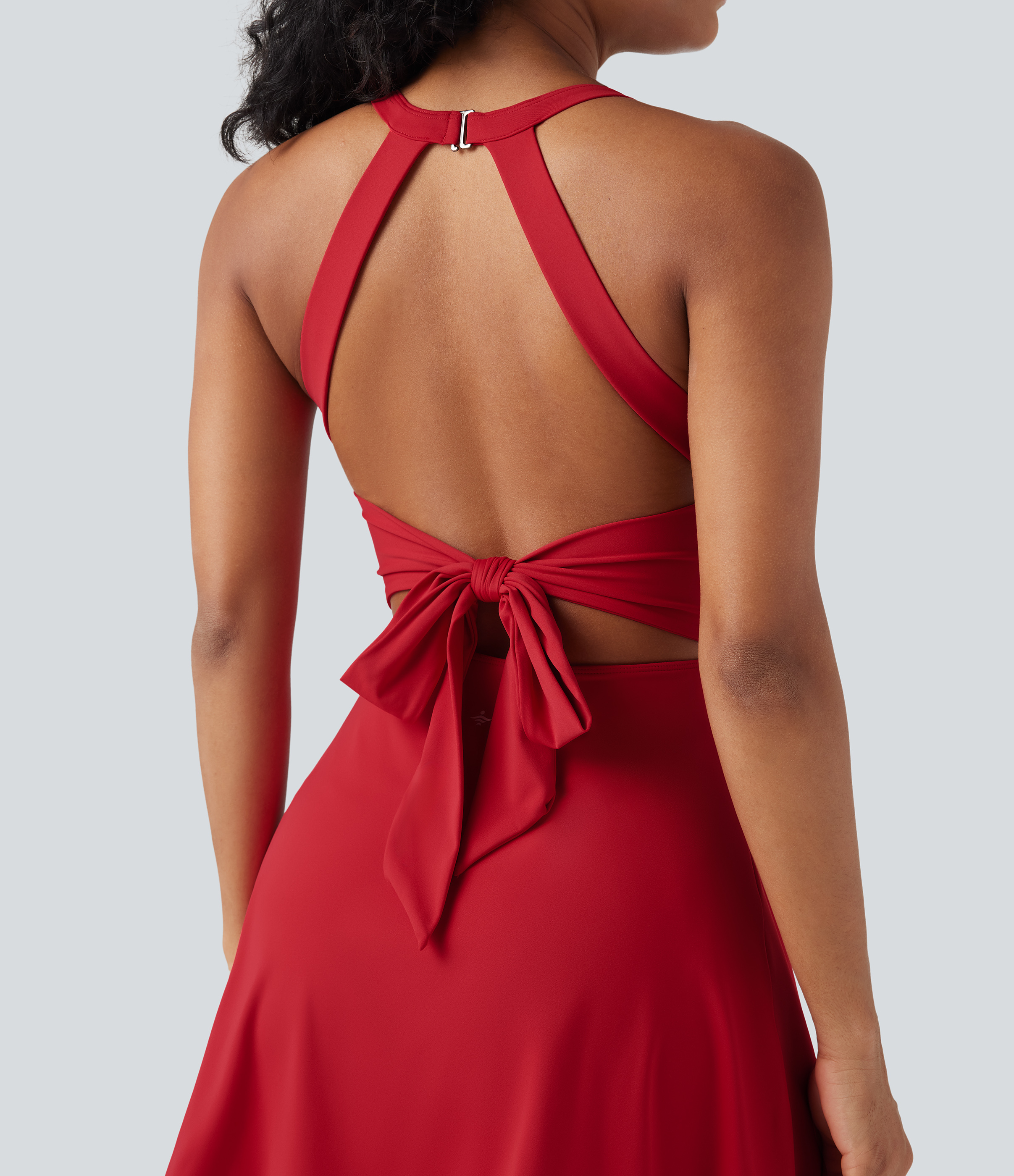 backless dress workout SoftlyZero™ Airy Tummy Control Butt Lifting Backless Tie Back Workout  Active Dress with Pockets-Easy Peezy