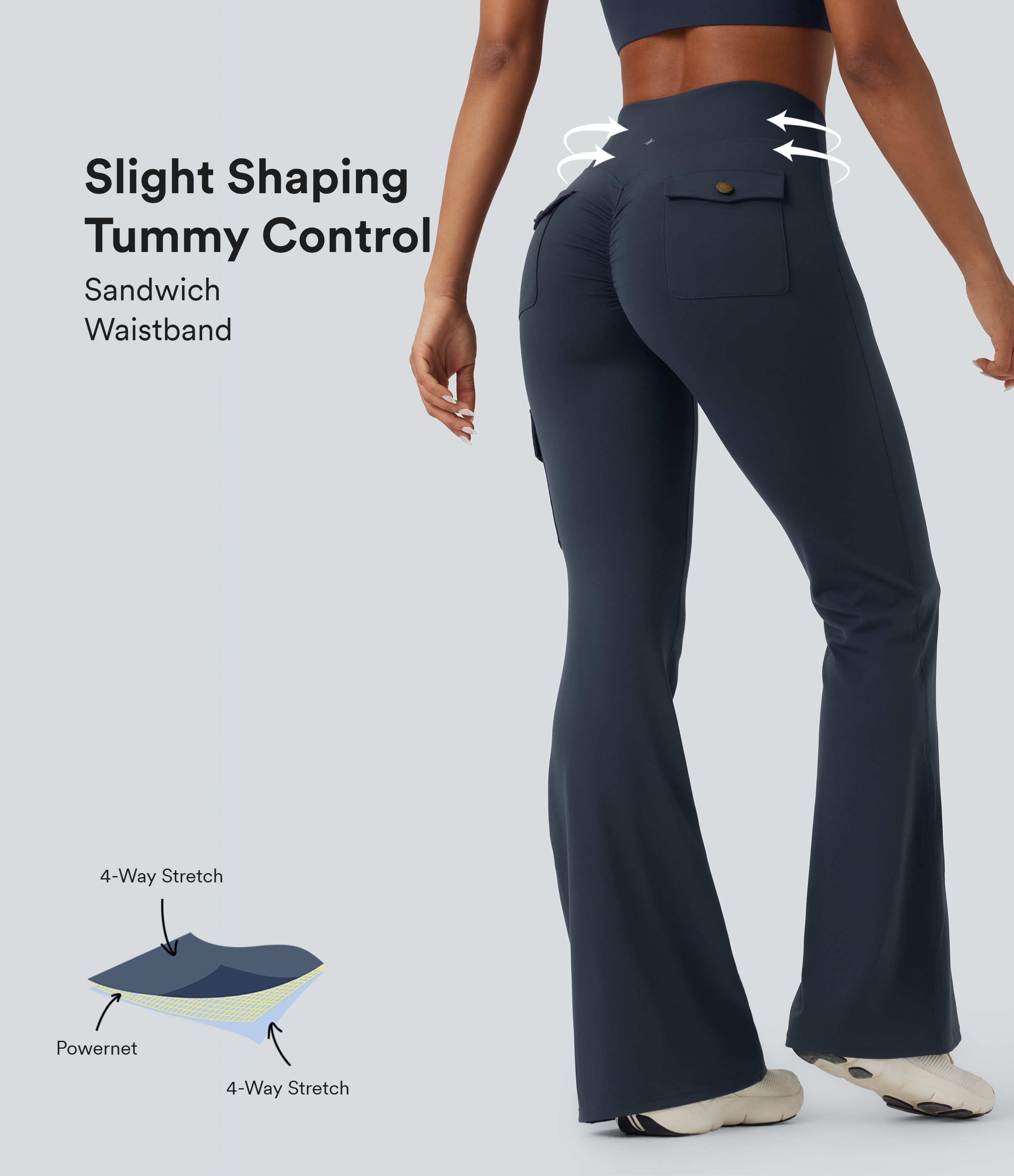 DayStretch - Flare-Workout-Hose mit hohem Bund, Seitentaschen und gerafftem Po-Lifting