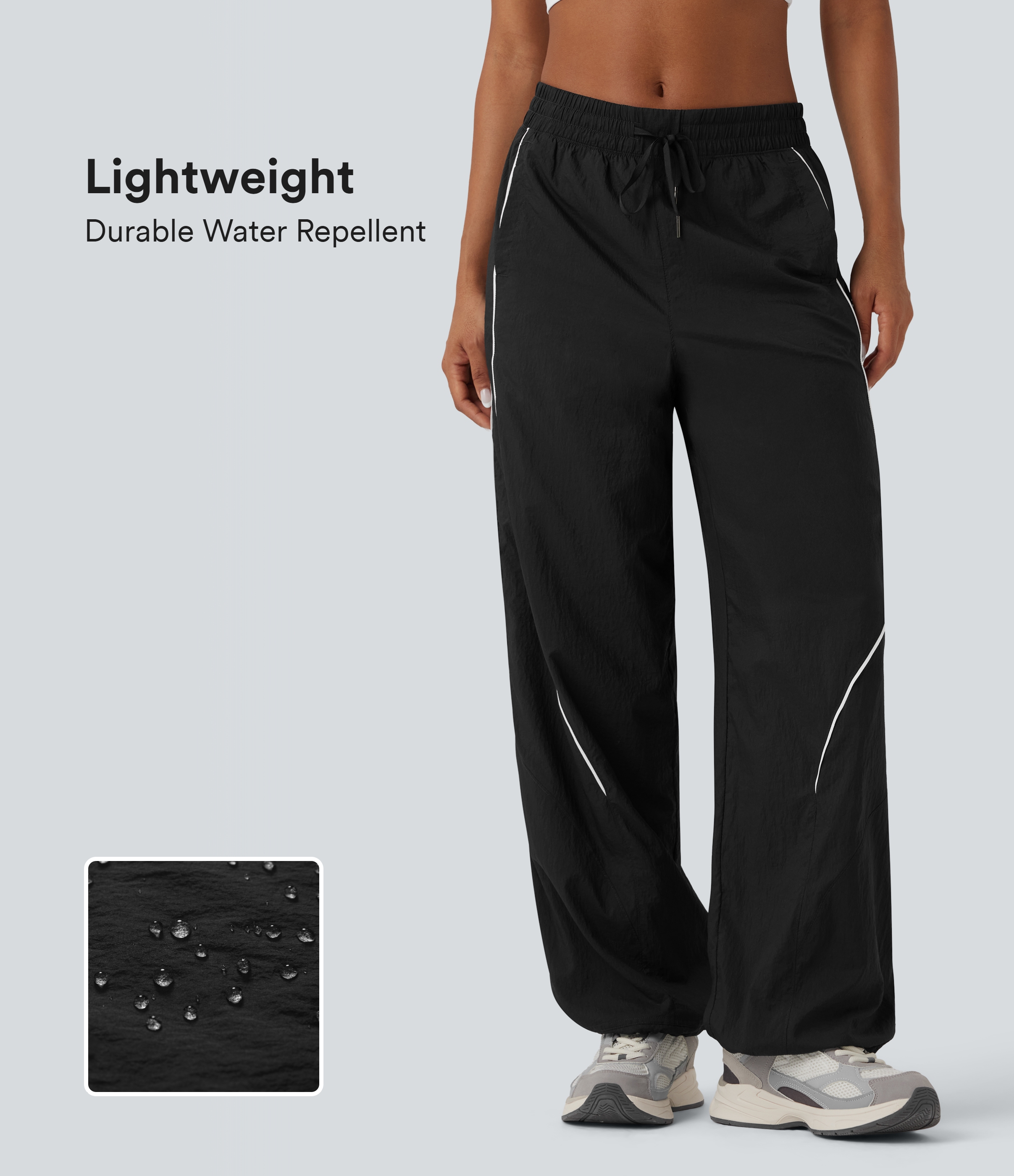 Lightweight Durable Water Repellent Low Rise Drawstring Color Block Cinchable Hem Running Joggers with Pockets