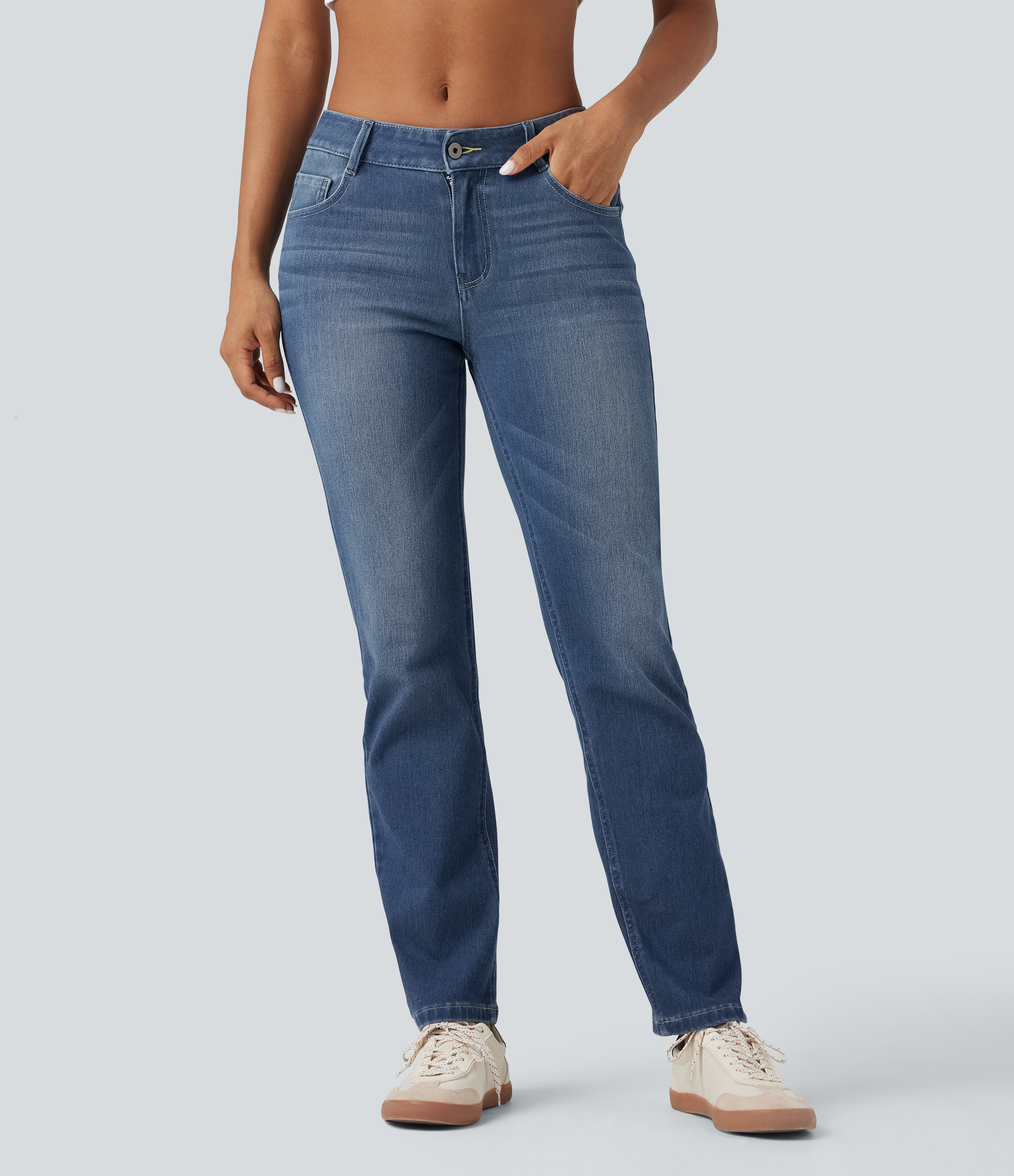 Jeans Skinny Halara Mid Rise Bottoni Cerniera Multitasche Maglia Elasticizzata Casual - Foto 4