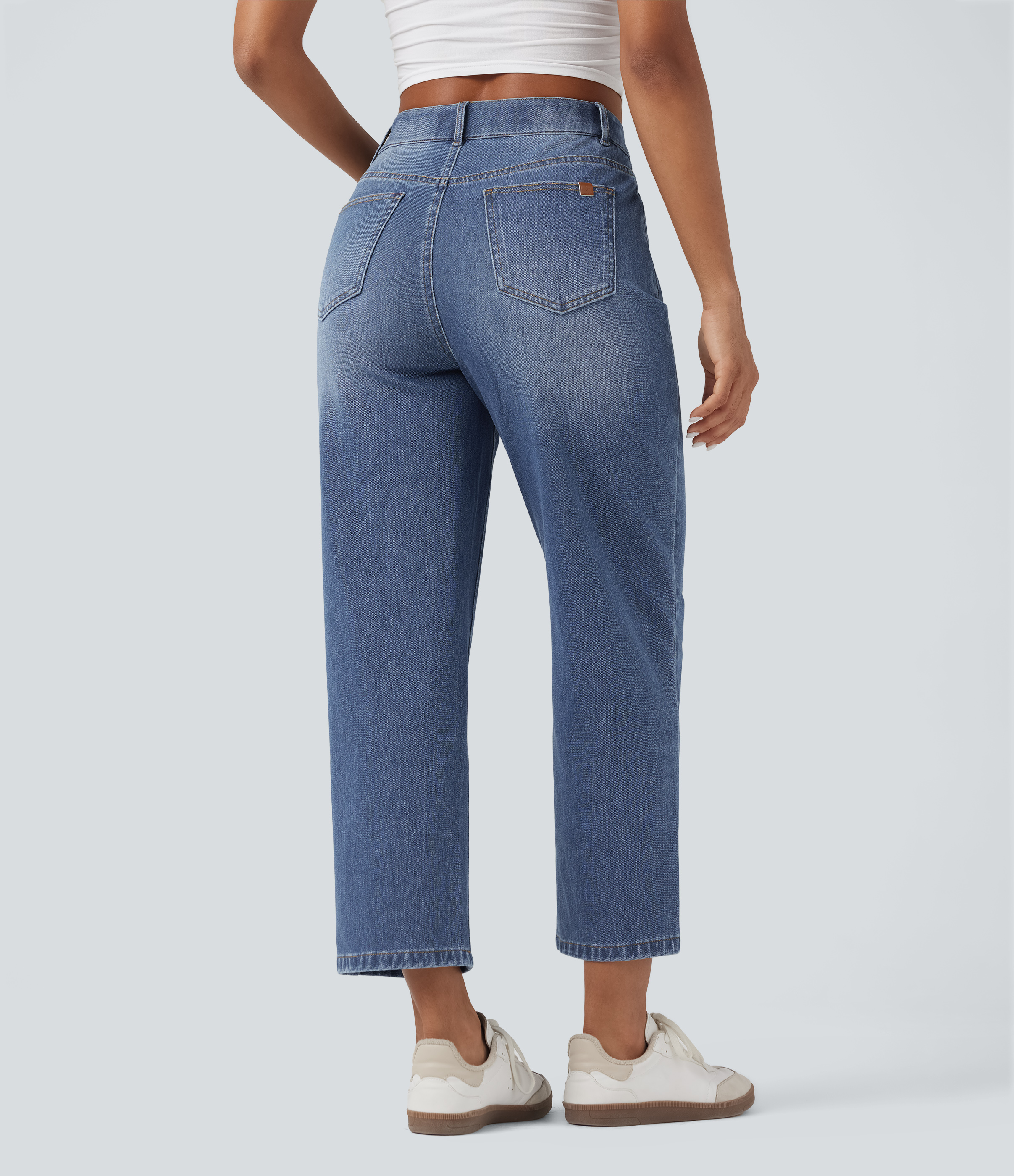 Tide Blue Denim Halara Flex™ High Waisted V-Shaped Casual 7/8 Baggy Jeans with Pockets / 2