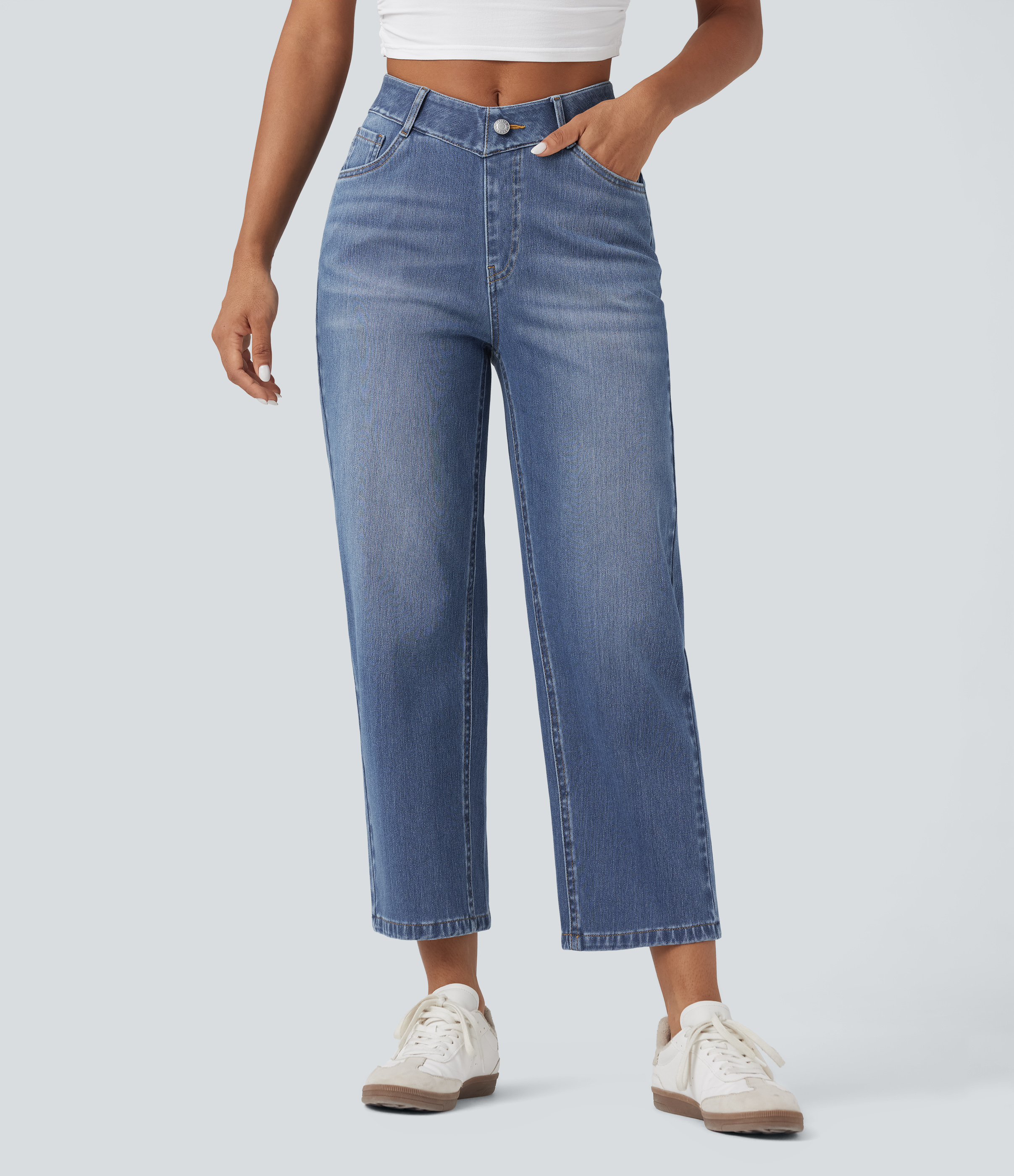 Jean baggy Halara Flex™ taille haute coupe en V 7/8 avec poches