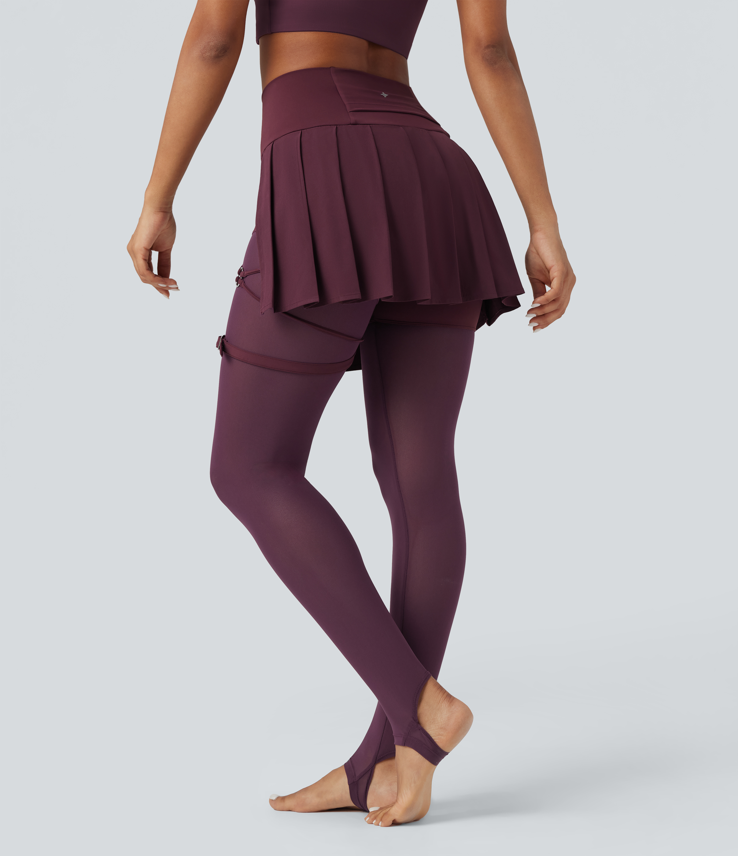 Amaranth Leggings Breezeful™ de tiro alto plisados 2 en 1 de malla en contraste con secado rápido, estribos y bolsillos / 2
