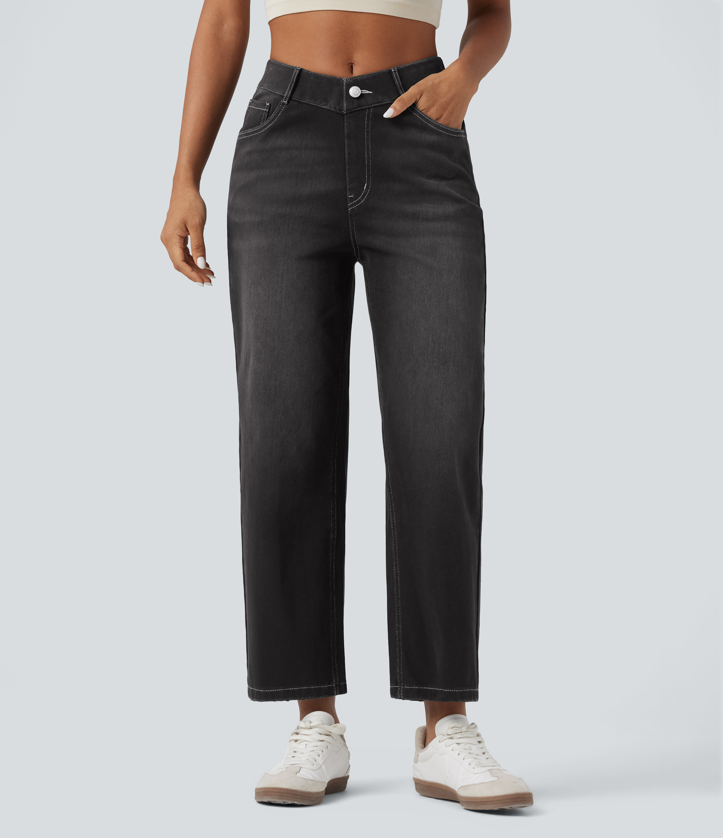 Halara Flex™ High Waisted V-Shaped Casual 7/8 Baggy Jeans with Pockets