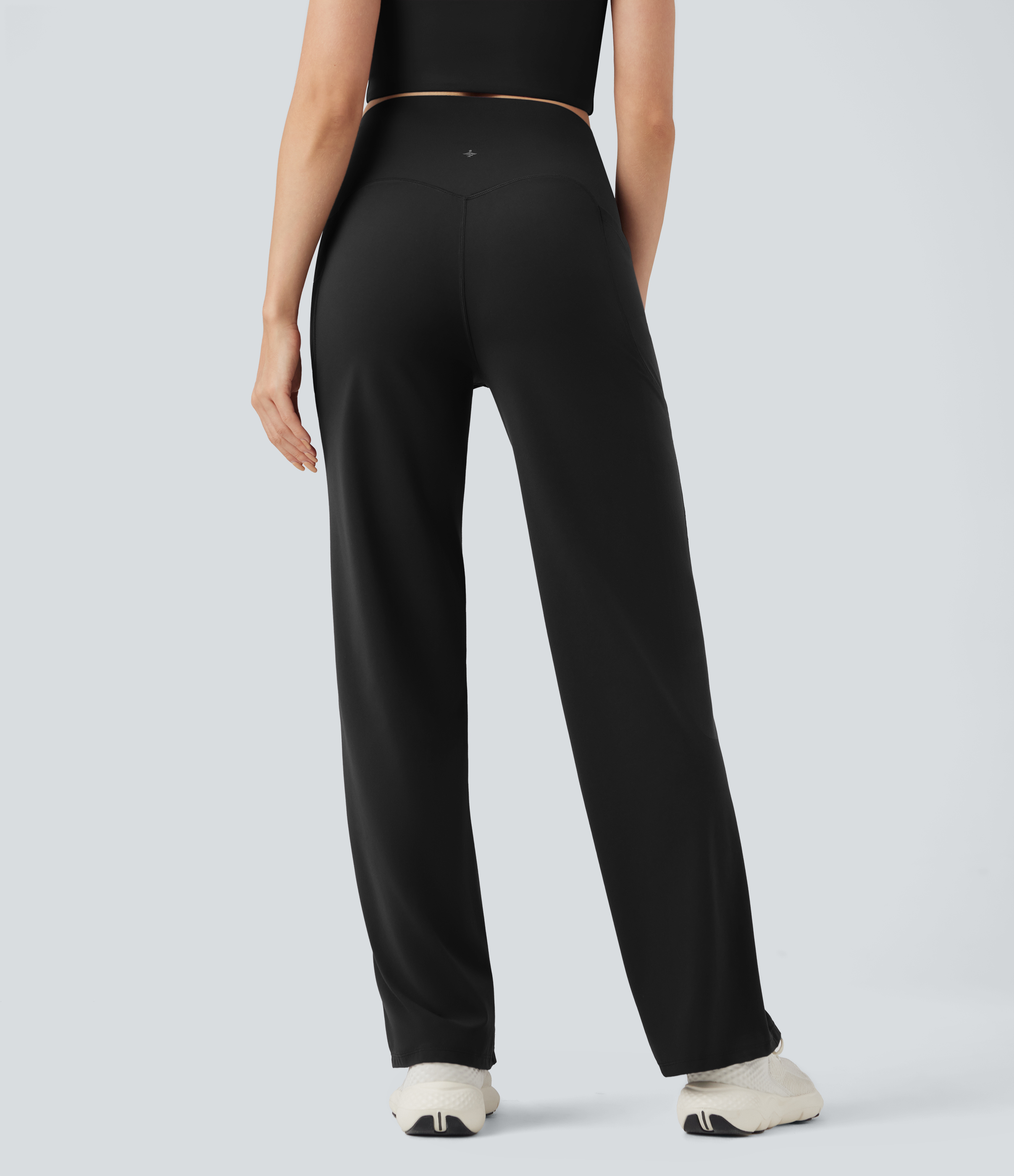 Negro Pantalones de yoga rectos Halara UltraSculpt™ de tiro alto con control de abdomen y bolsillos / 2