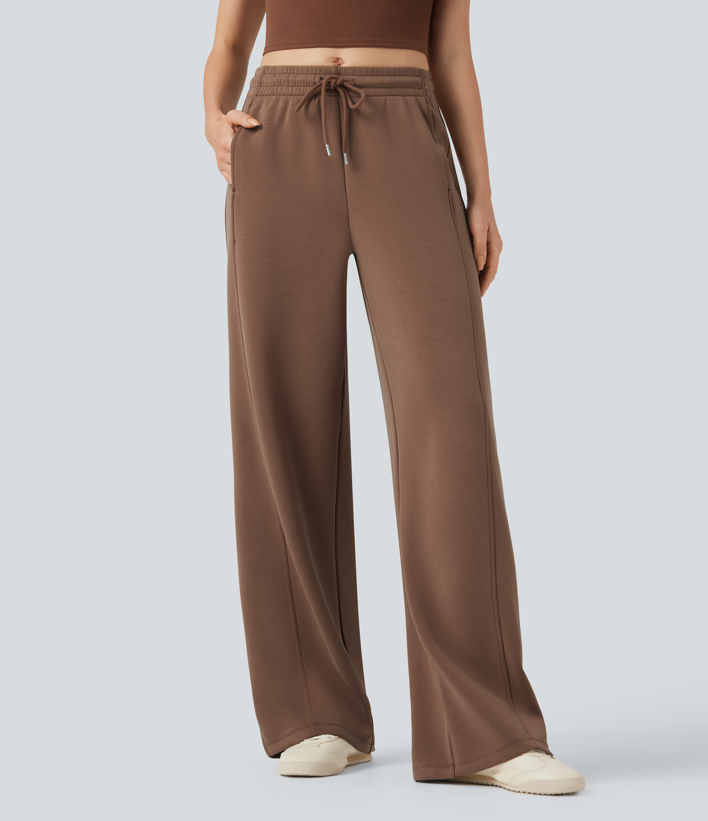 SpacerTek™ Mid Rise Drawstring Casual Straight-leg Pants with Pockets