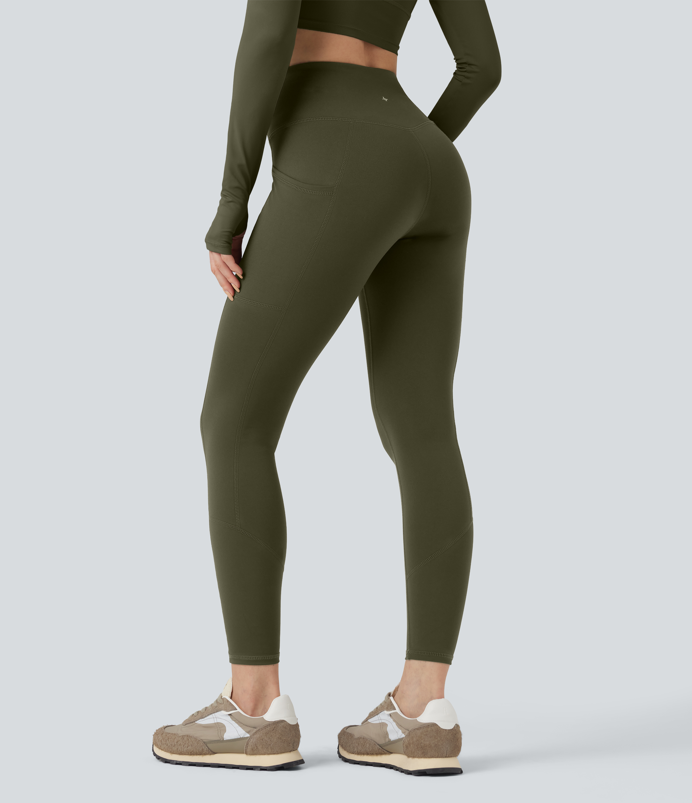 Twilight Green Leggings de senderismo de tiro alto 7/8 resistentes al desgaste con bolsillos / 2
