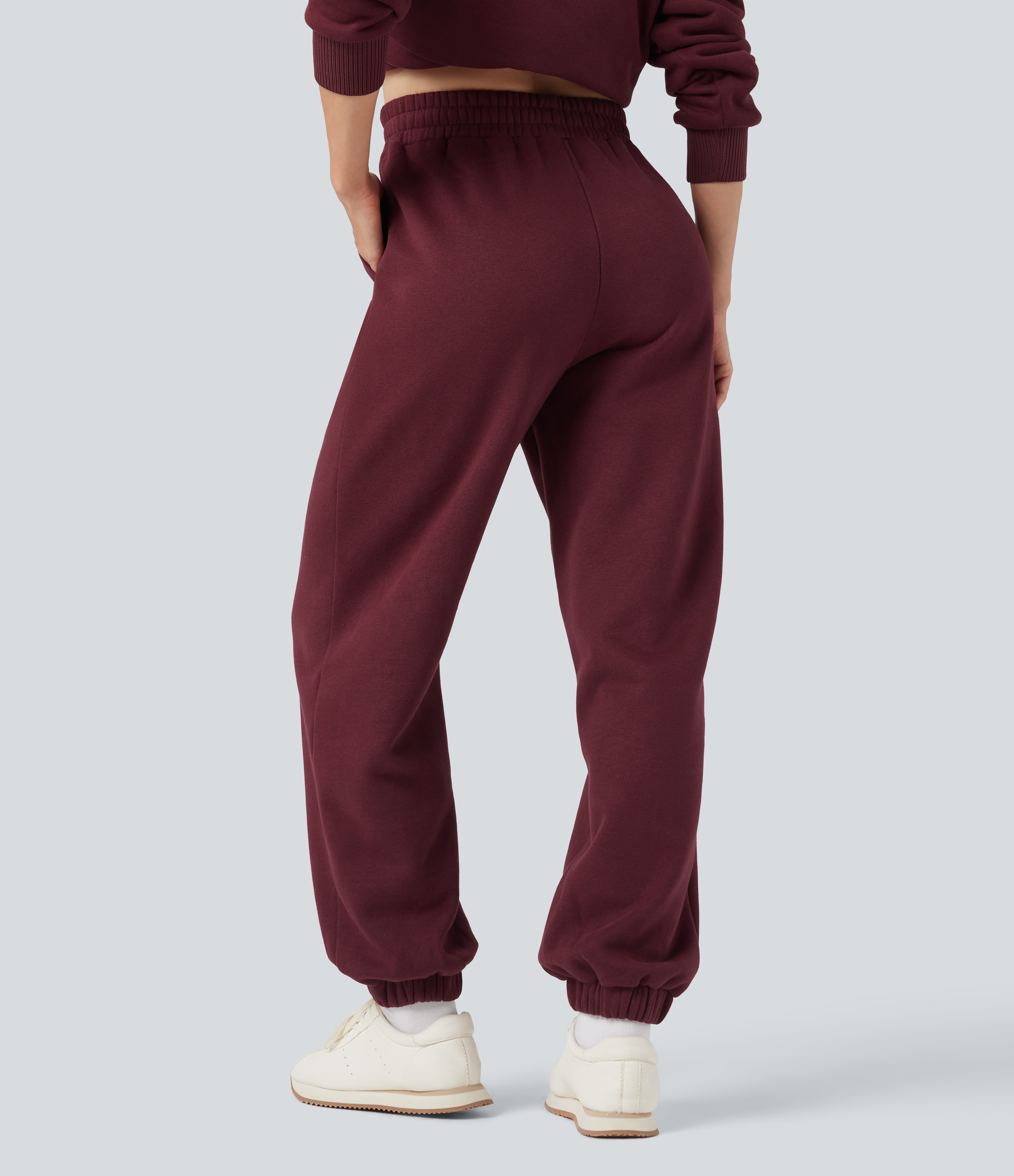 Chocolate Truffle Casual fleece joggers with a high fold-over waistband, side pockets and a drawstring. / 2