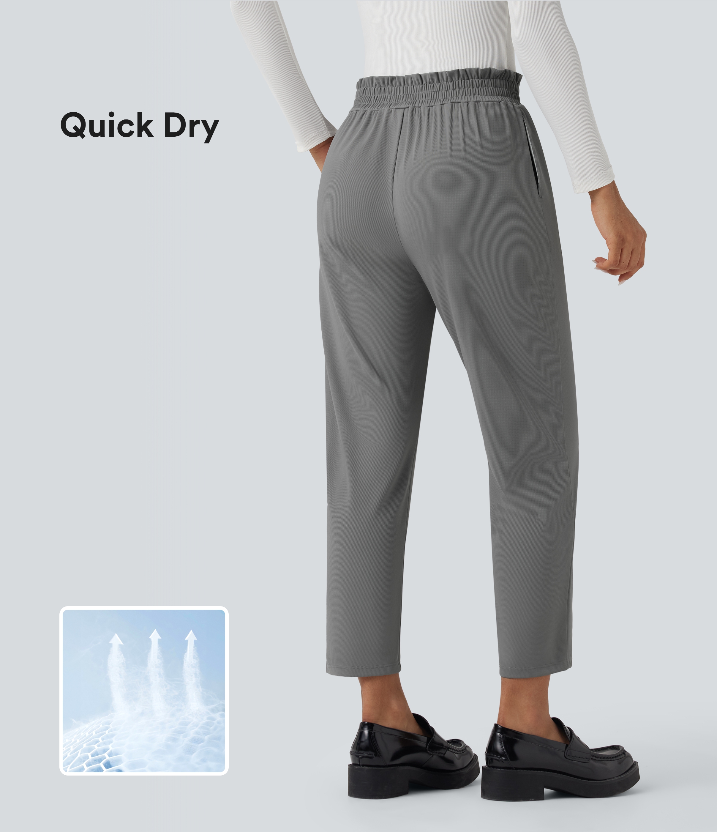 Steel Gray Halara Flex™ Mid Rise Frill Tapered Quick Dry Work Pants with Pockets-UPF40+ / 1