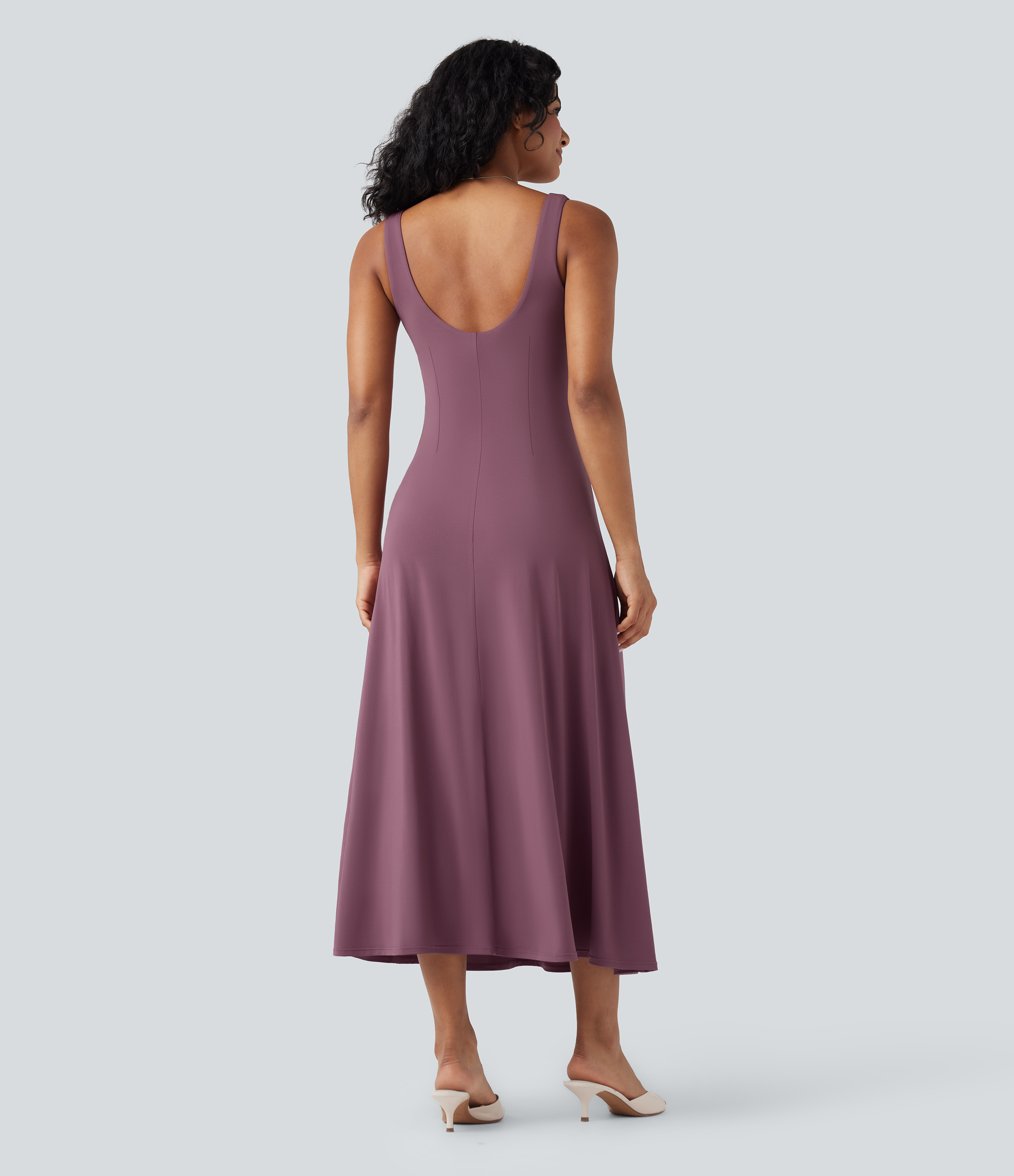 Tulipwood Square Neck Sleeveless Scoop Back Split Midi Dress / 2
