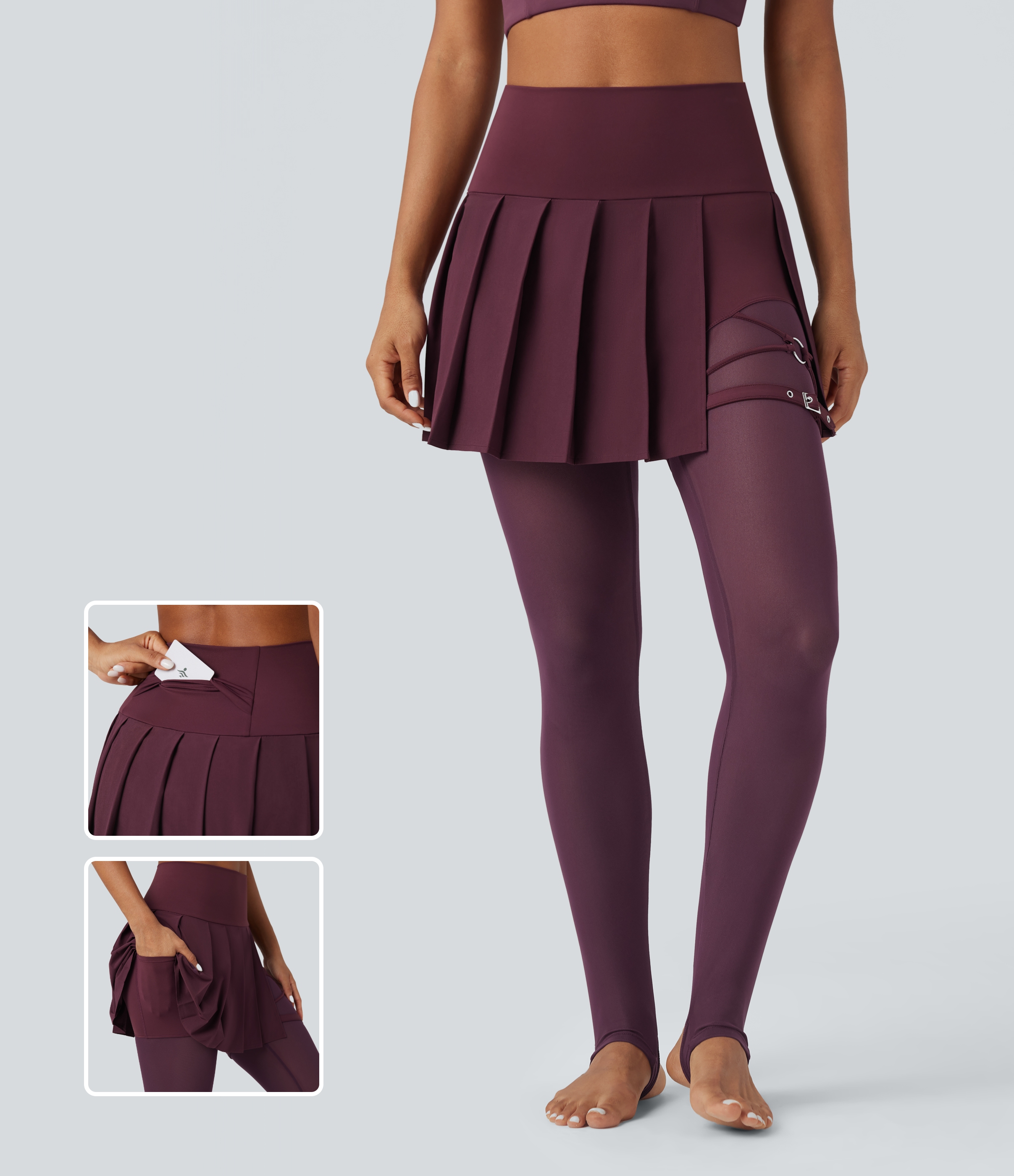 Legging à jupe étrier danse Breezeful™ 2-en-1 taille haute plissé résille contrastante séchage rapide avec poches