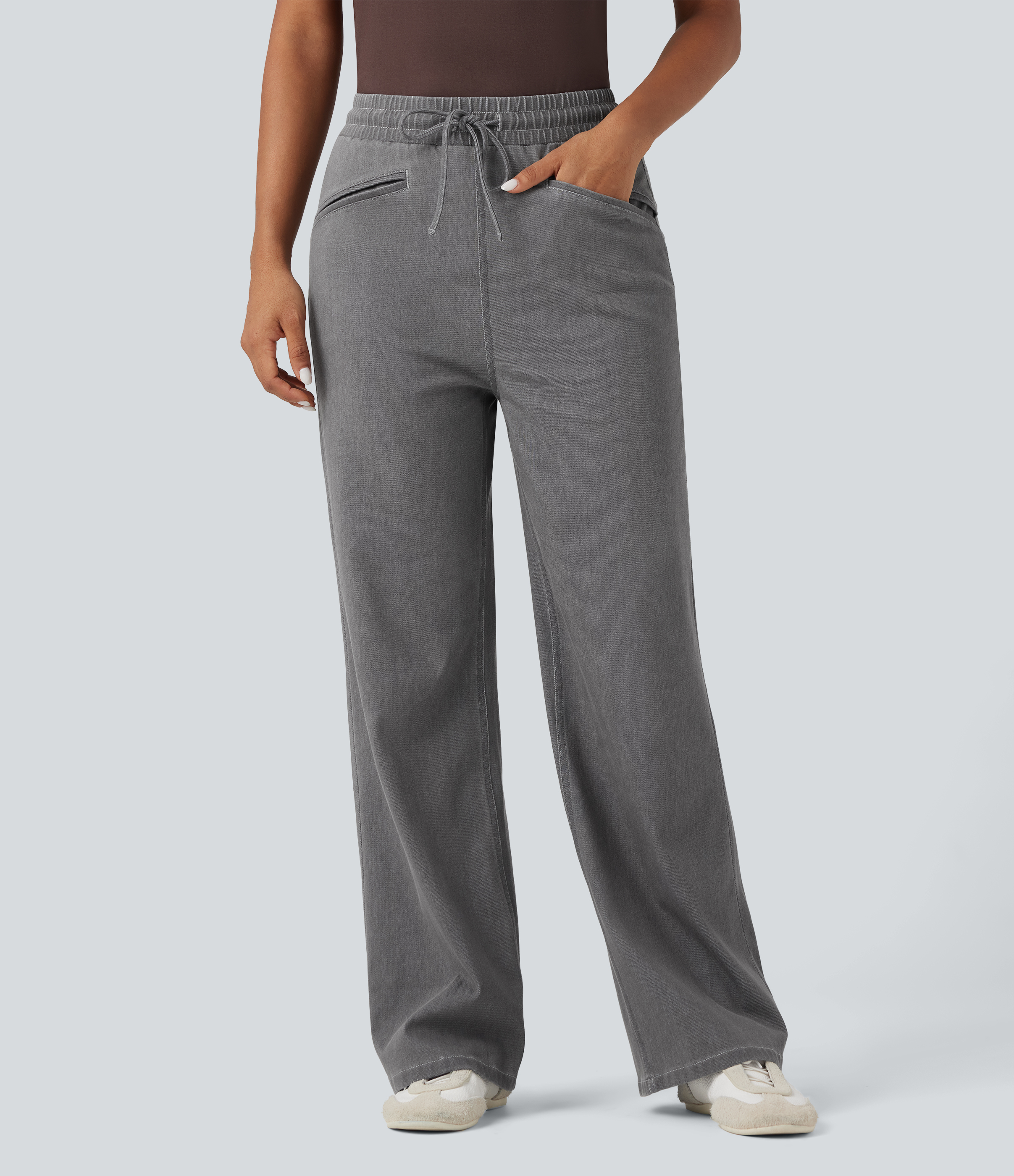 Halara Flex™ High Waist Kordelzug Weite Bein Cool Touch Casual Jeans mit Taschen