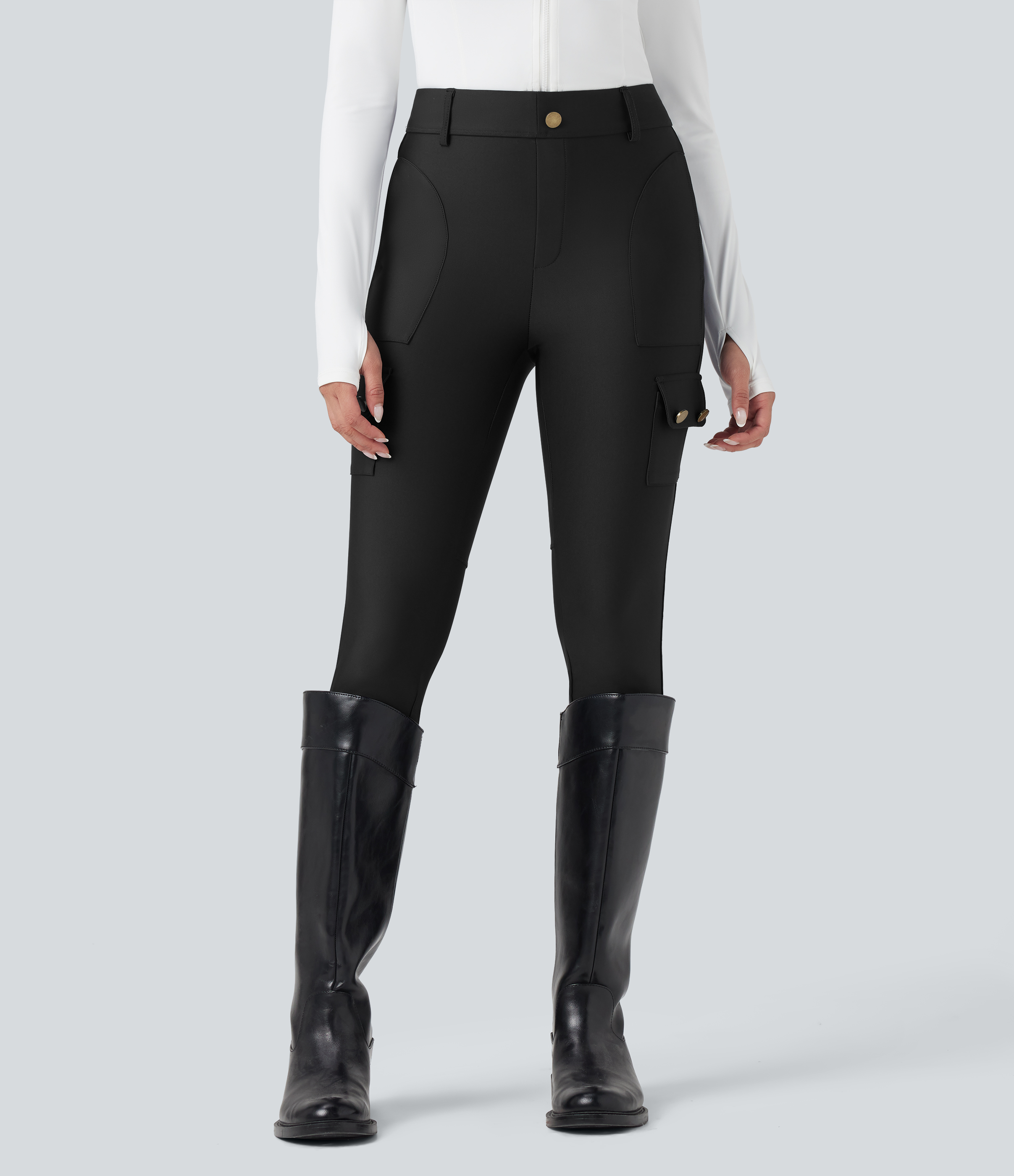 Leggings 7/8 de cintura alta, brillantes, con bolsillos