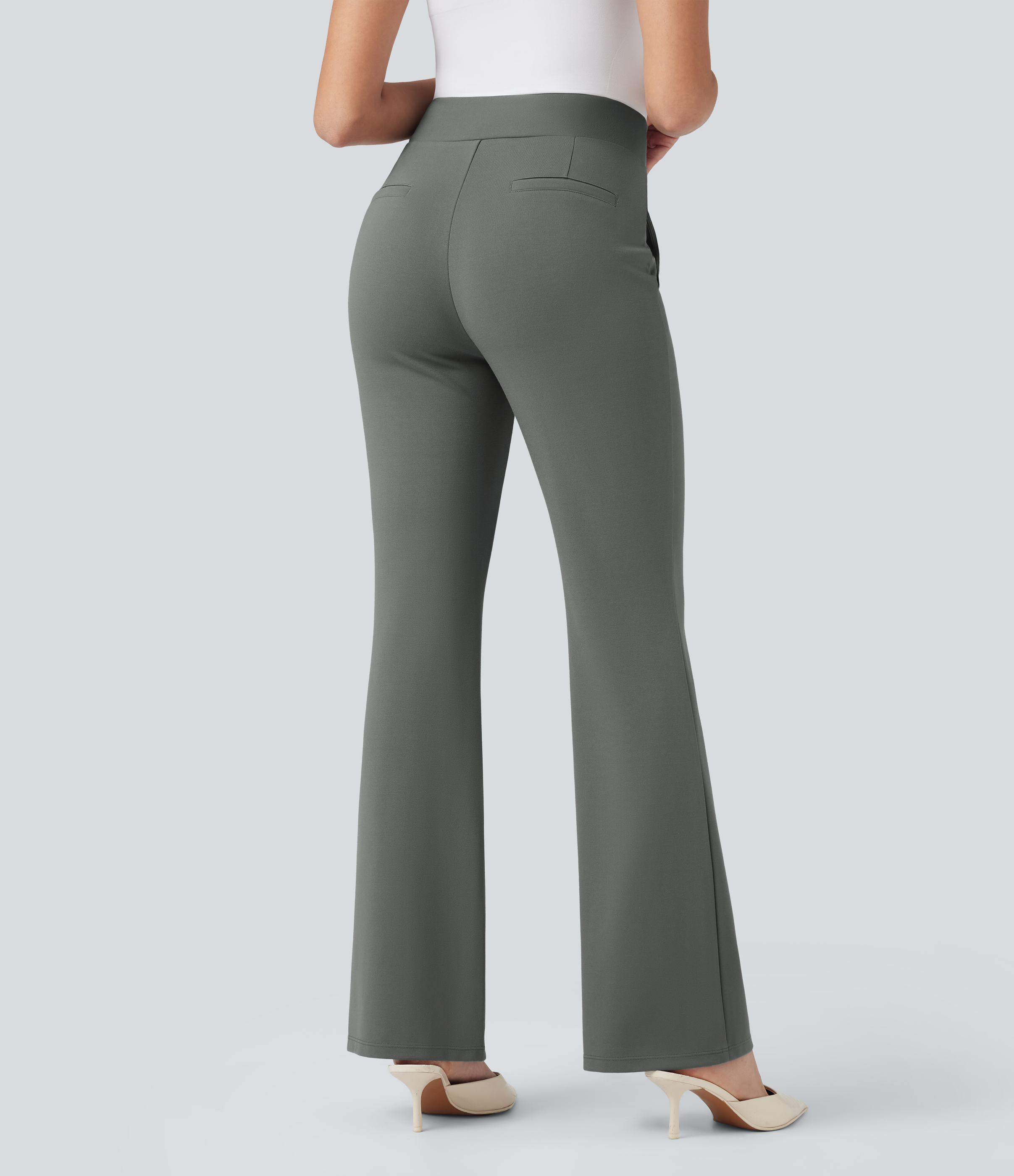 Putty Gray Pantalon tailleur bootcut taille haute Halara Flex™ avec poches / 2