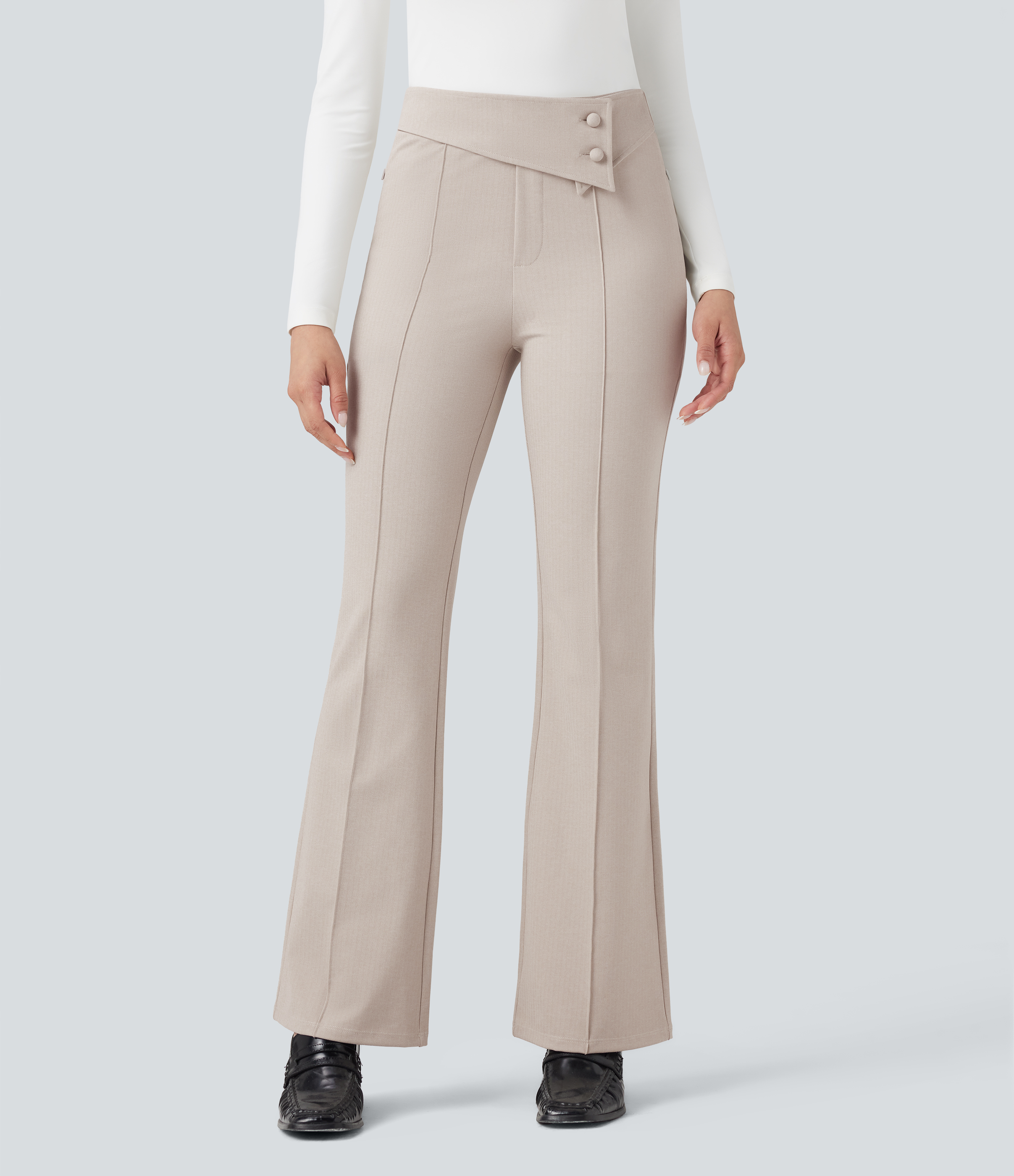 Pantalon tailleur évasé Halara Flex™ taille haute rabattable gainant chevrons avec poches