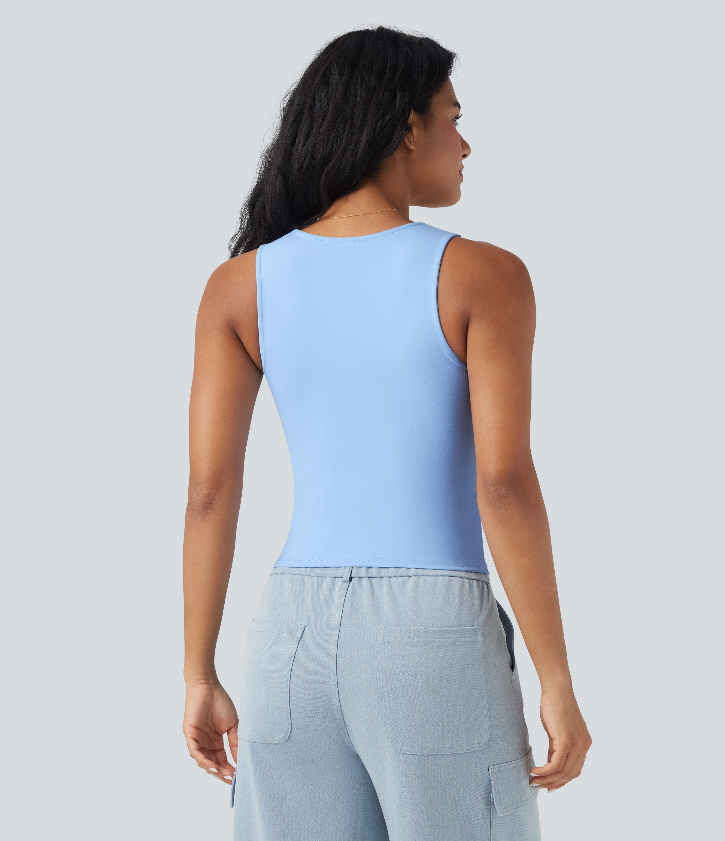 Fresh Blue Camiseta sin mangas casual ajustada con cuello de corazón / 2
