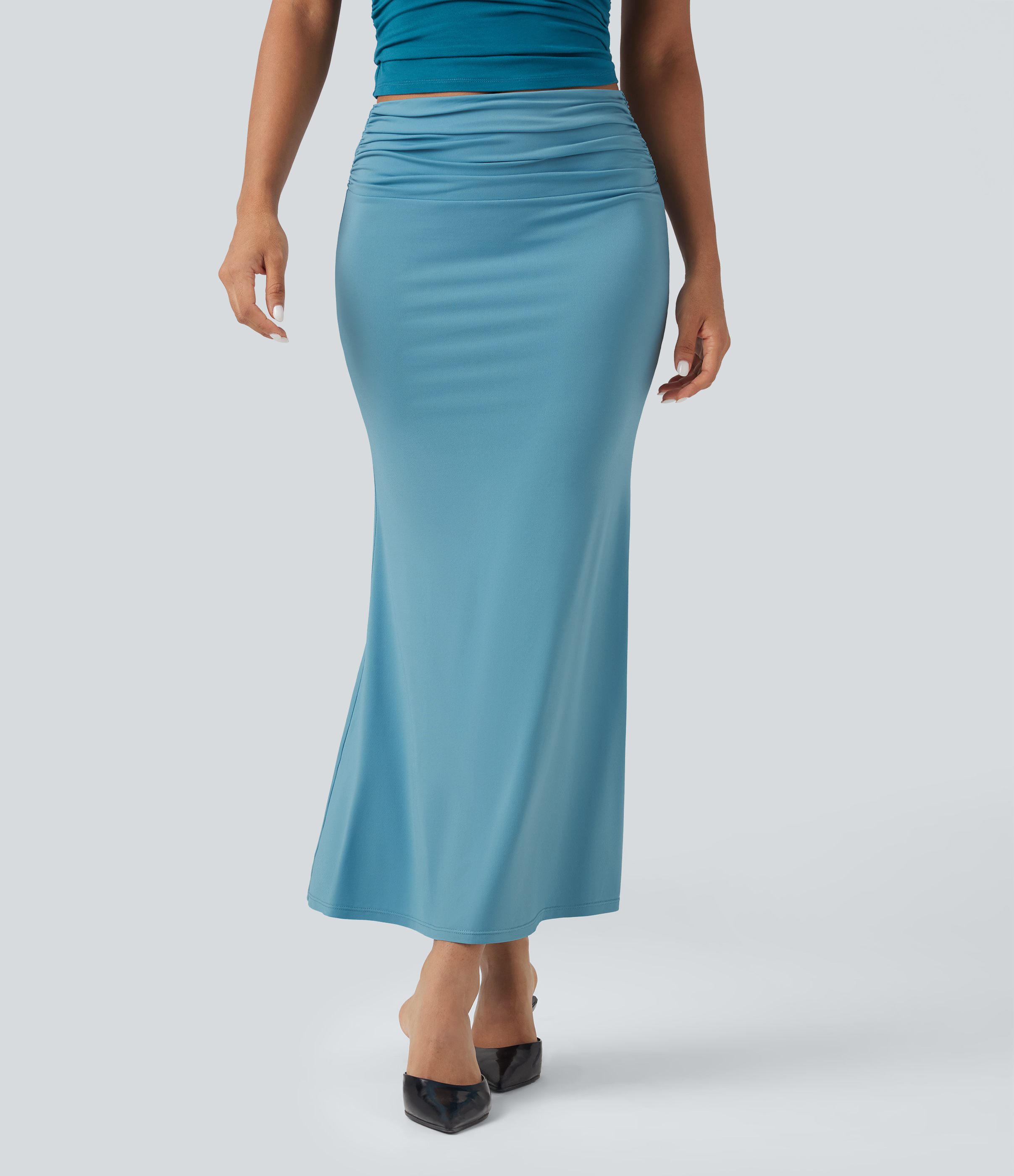 Falda midi de sirena fruncida de talle medio