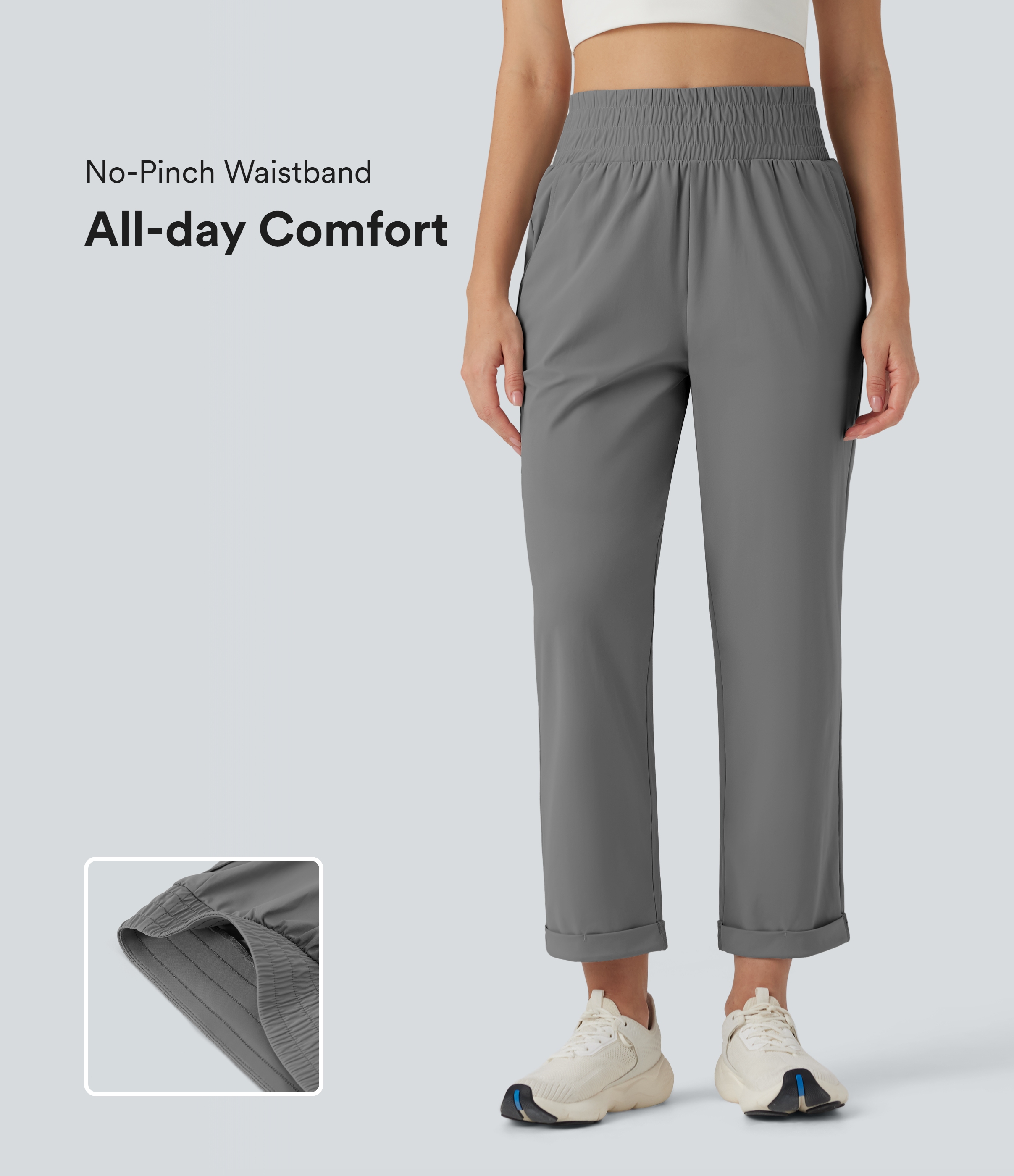 Steel Gray Pantalones de yoga ajustados de tiro alto alta con bolsillos / 1