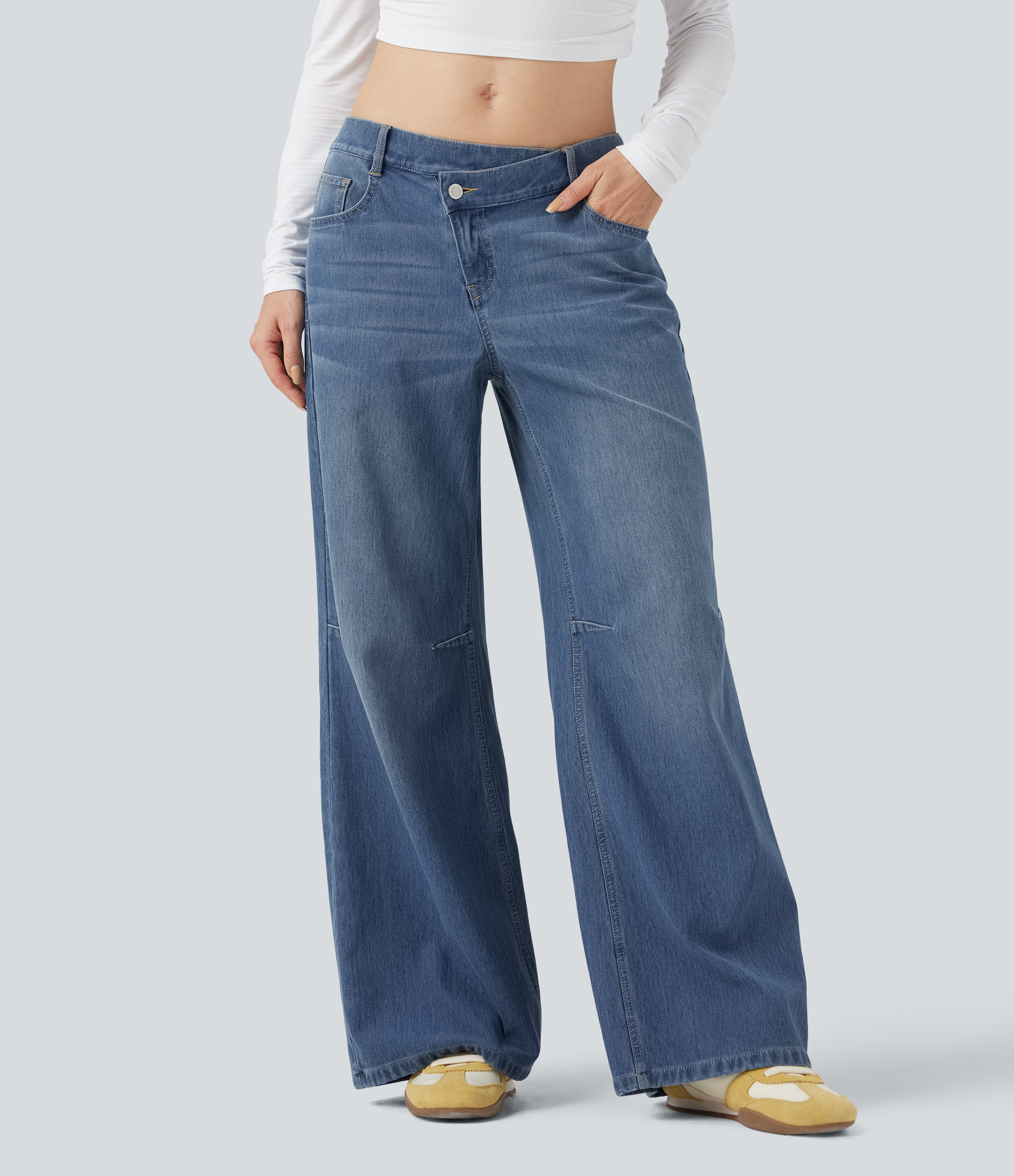 Jean baggy Halara Flex™ asymétrique taille basse avec poches
