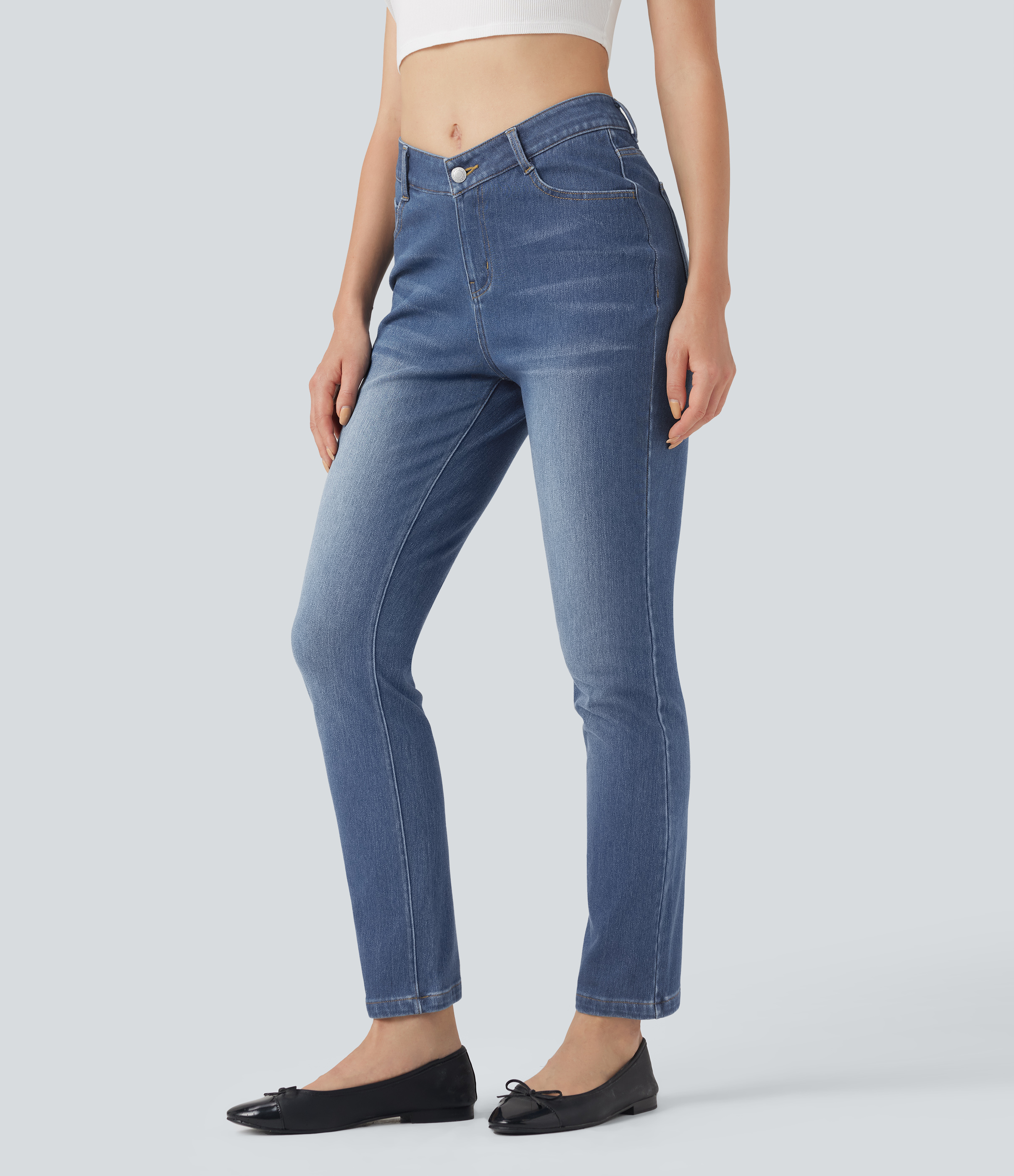 Fakanhui Jeans voor dames, met fleece gevoerd voor de winter, thermische jeans, warme skinny jeans, XS/Kort