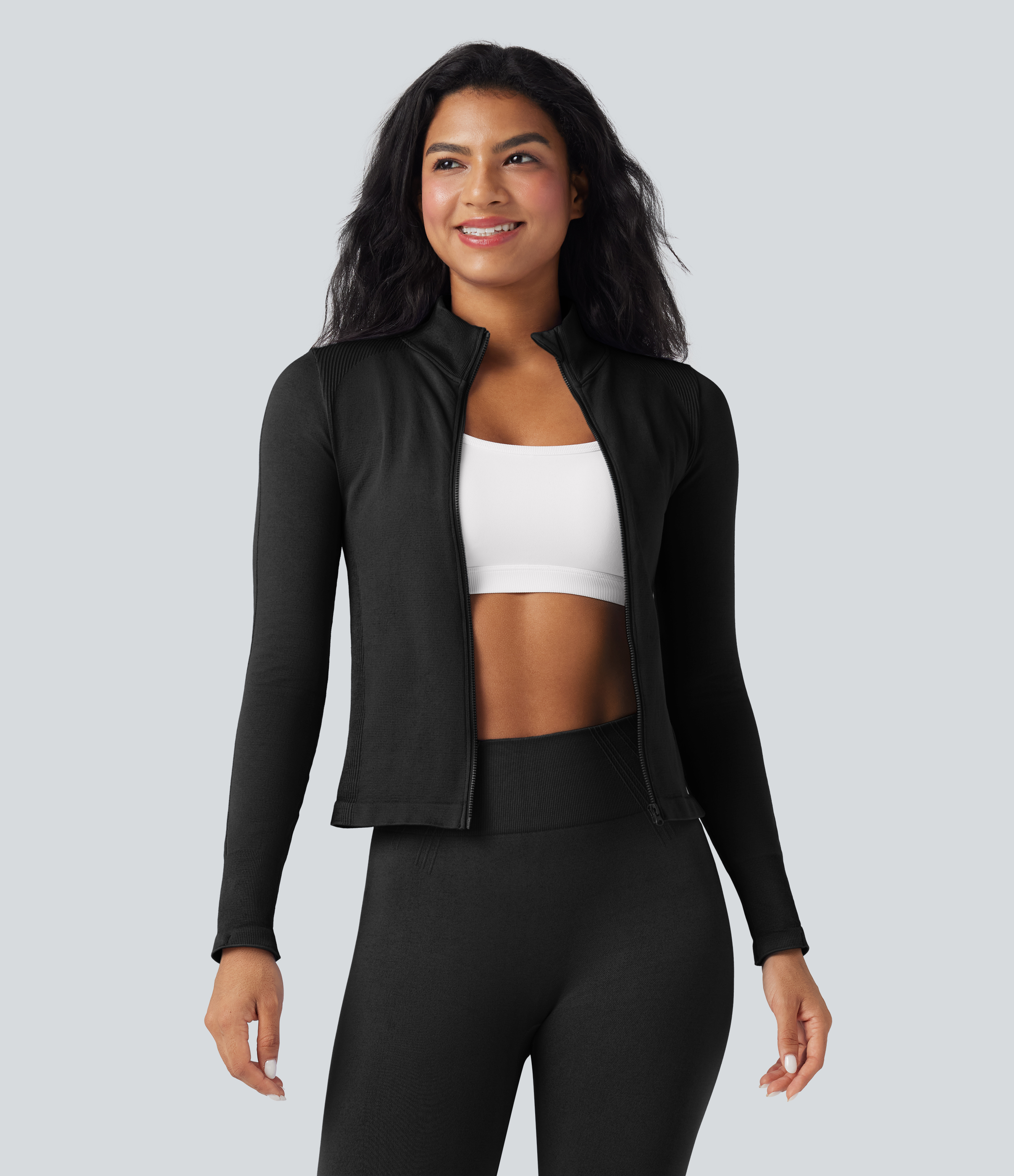 OneForm Seamless Flow Stand Collar Long Sleeve Thumb Hole Yoga Jacket