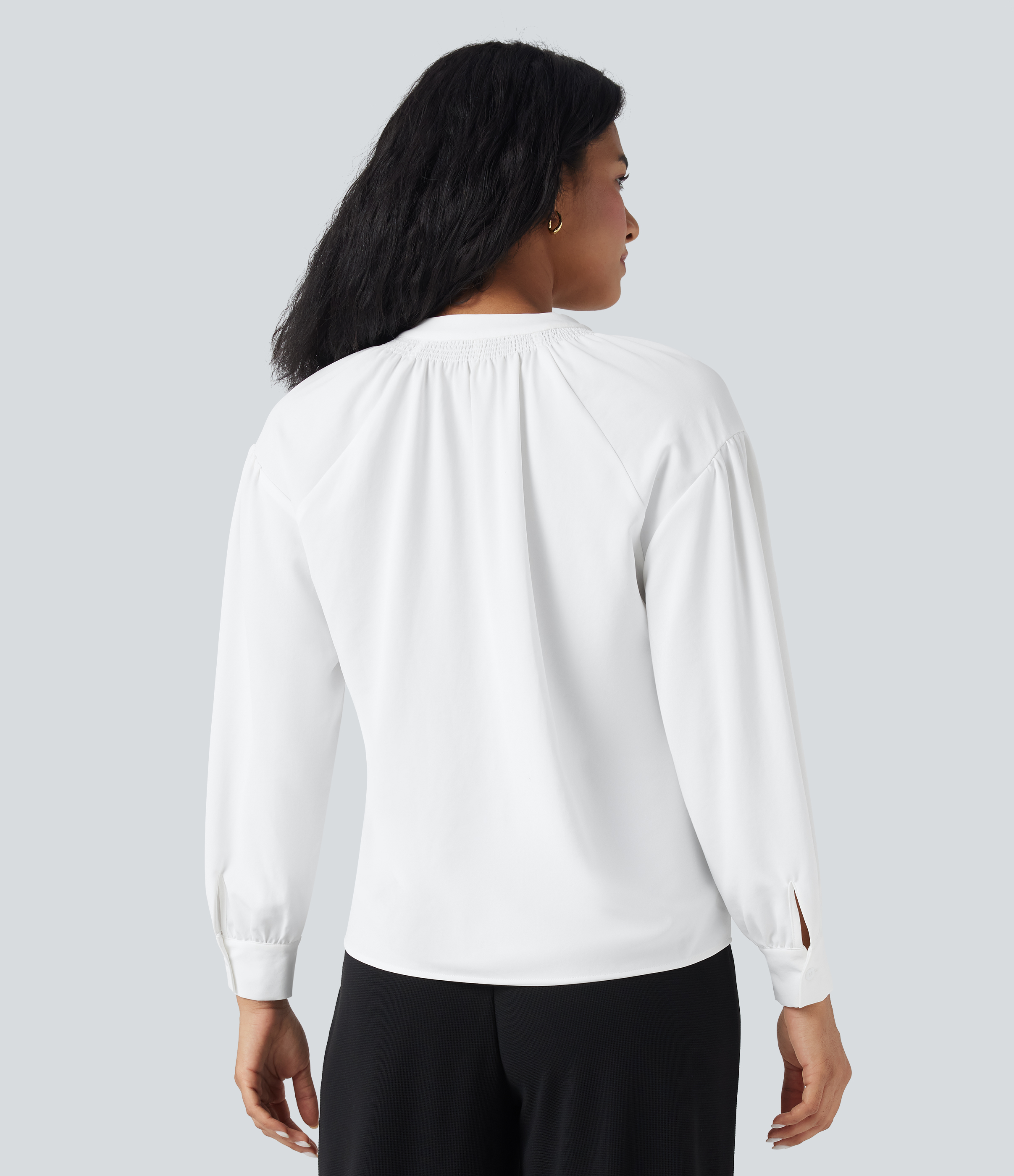 Blanco Camisa de oficina de manga larga con cuello en V / 2