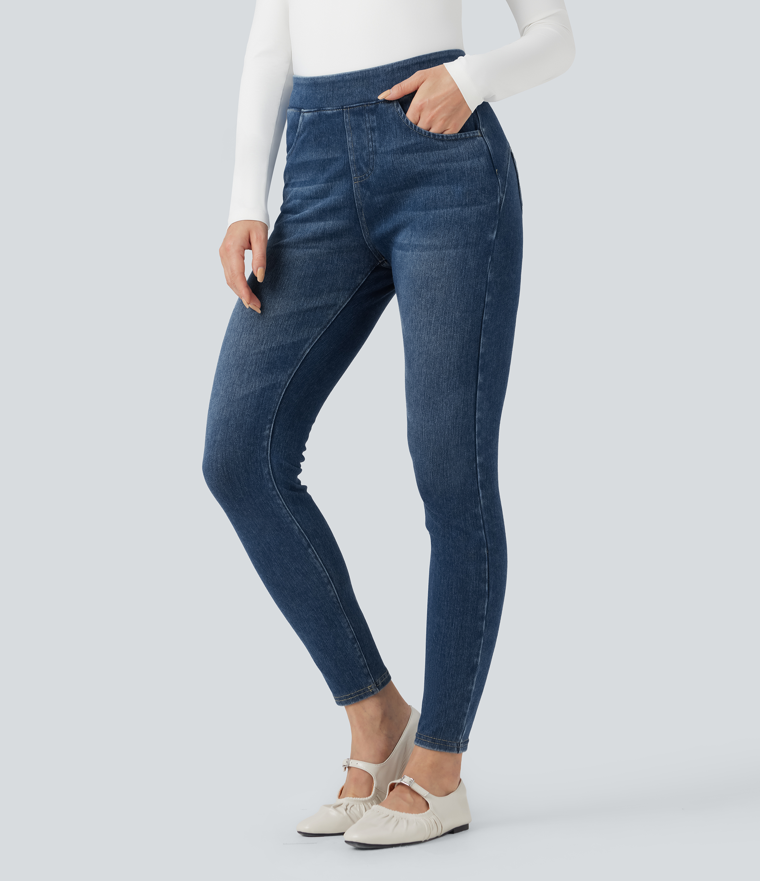 Estate Blue Denim Legging denim Halara Flex™ taille haute avec poches / 2