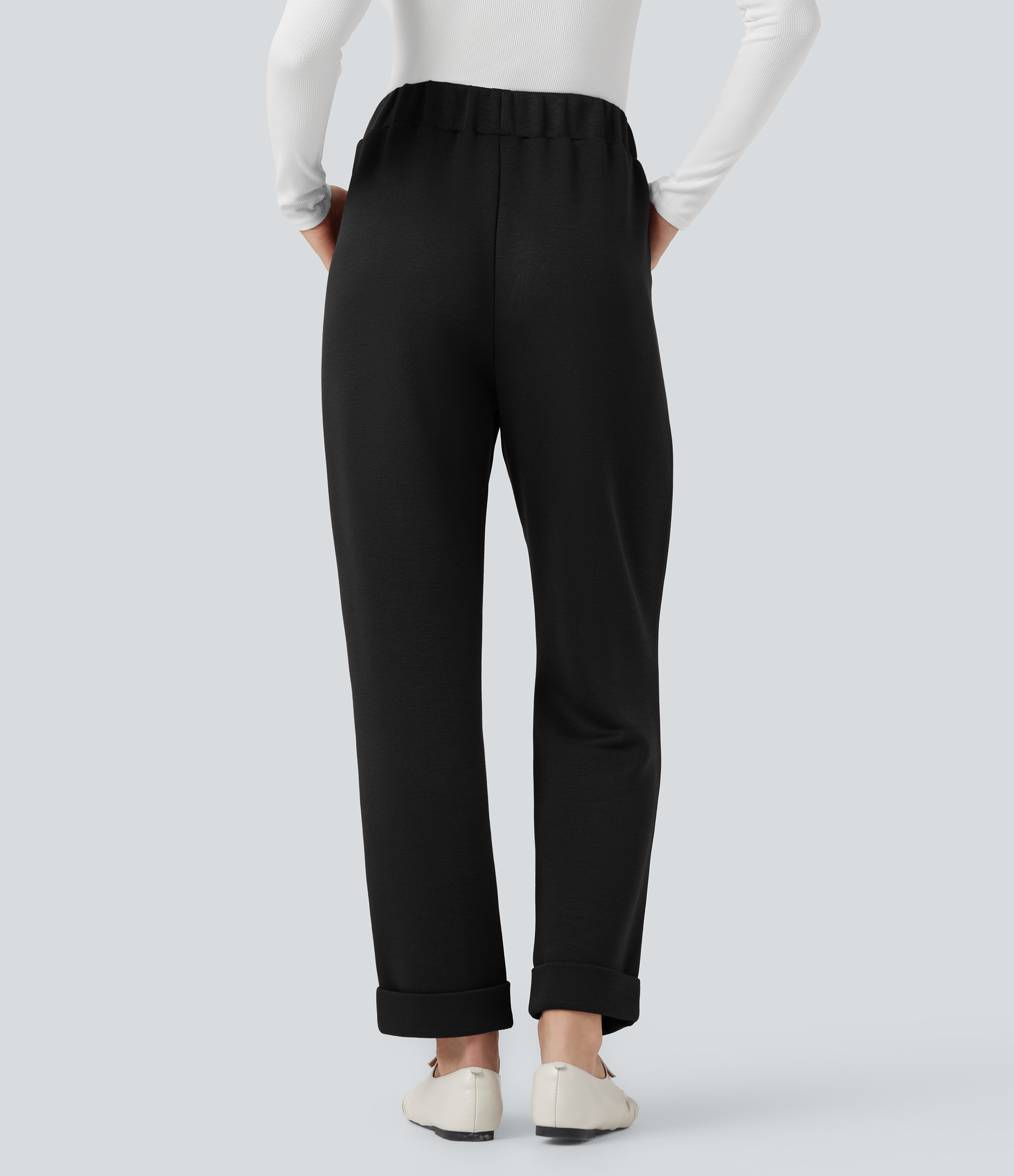 Schwarz SpacerTek™ - Lässige, schmal zulaufende Hose mit hohem Bund, Seitentaschen und geradem Bein / 2