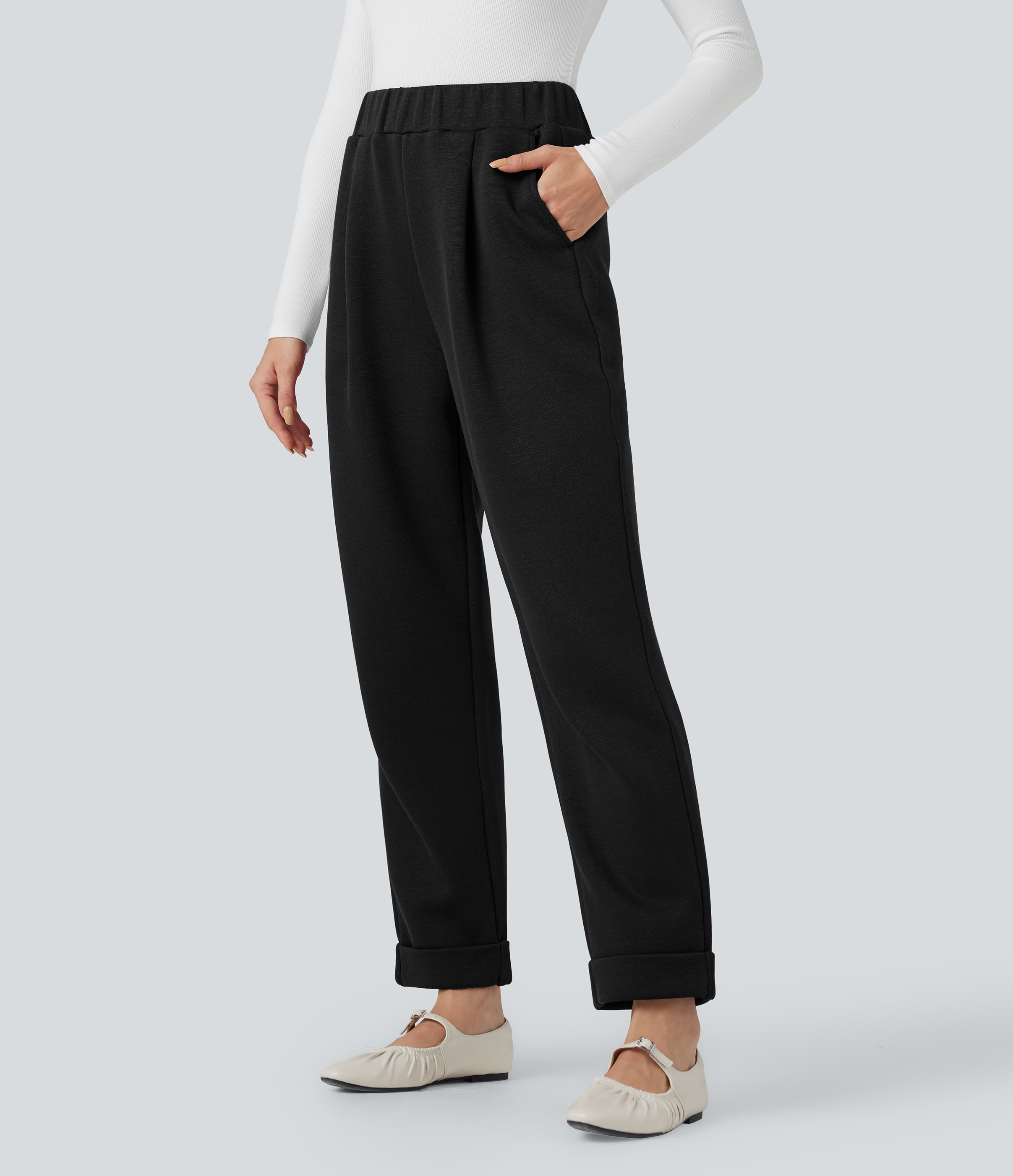 SpacerTek™ High Waisted Tapered Casual Trousers with Pockets
