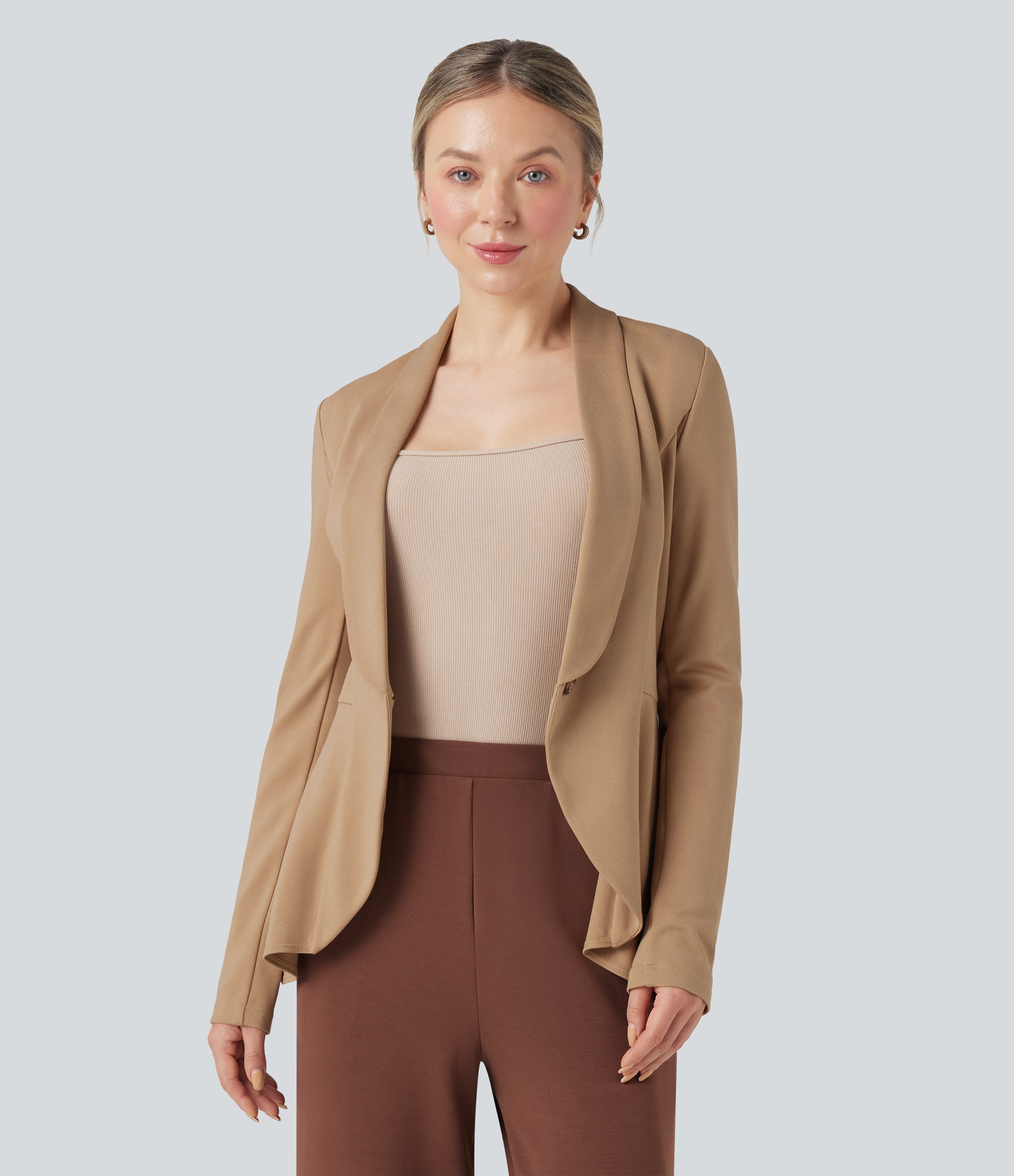 Manteau de travail col châle ourlet à volants à manches longues Halara Flex™