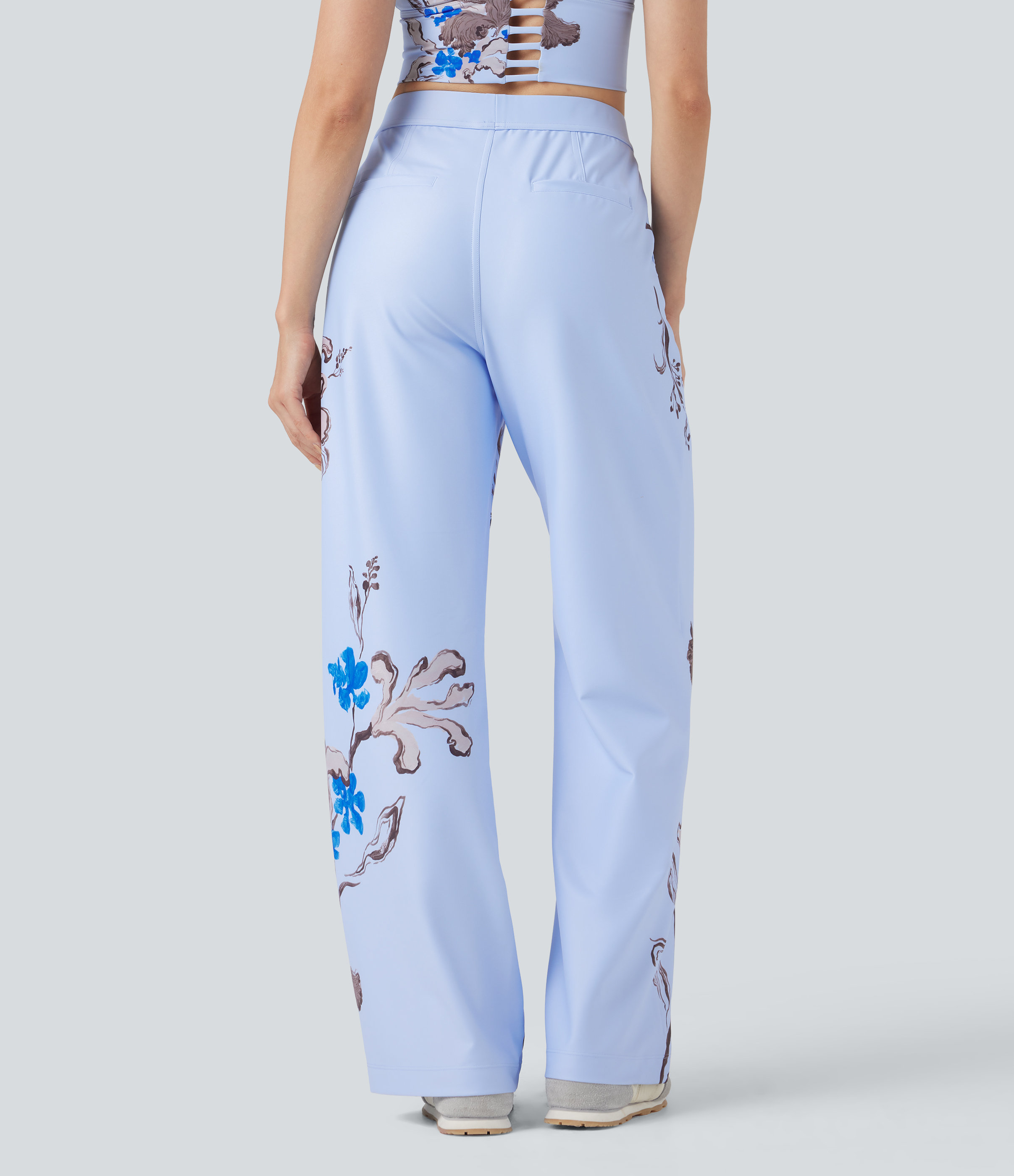Cocoa Haze Lässige Hose mit hohem Bund, Seitentaschen, Blumenprint und geradem Bein / 2