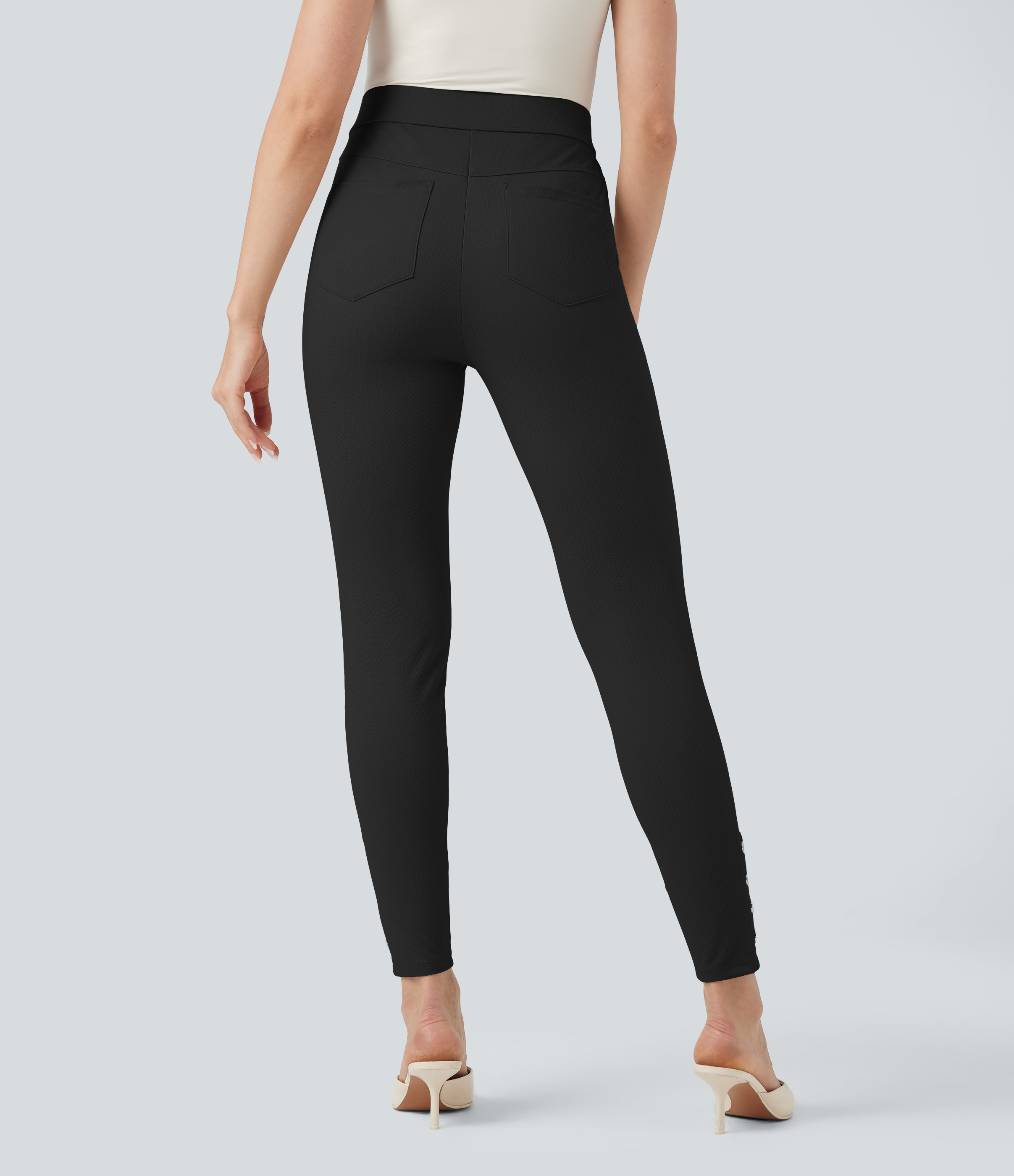 Noir Pantalon tailleur skinny Halara Flex™ gainant taille haute chevrons avec poches / 2