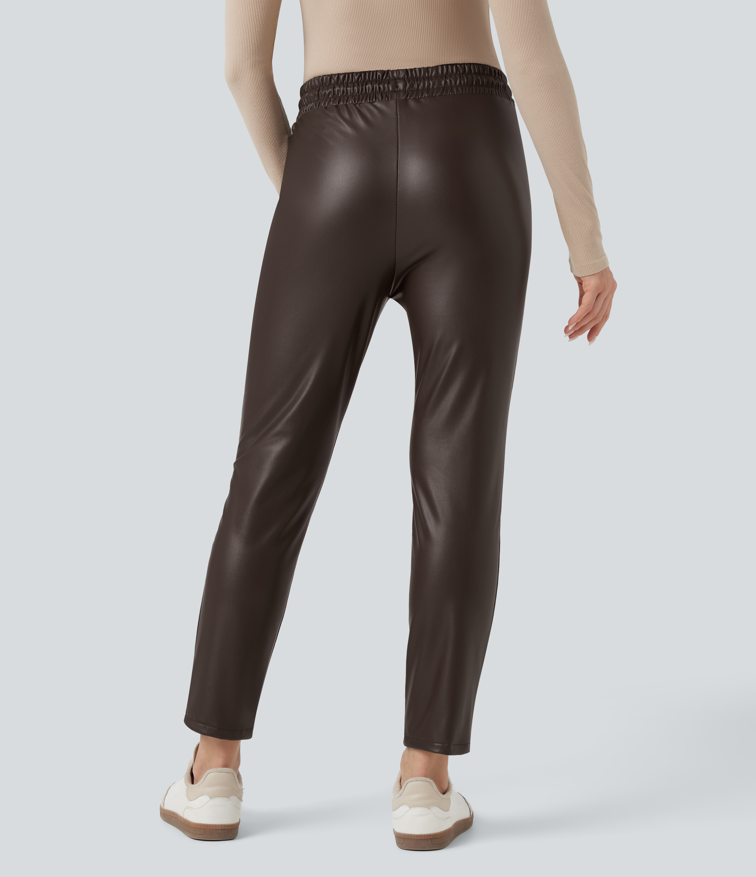 Hot Fudge Pantalon fuselé 7/8 décontracté PU molleton extensible taille haute avec cordon et poches / 2